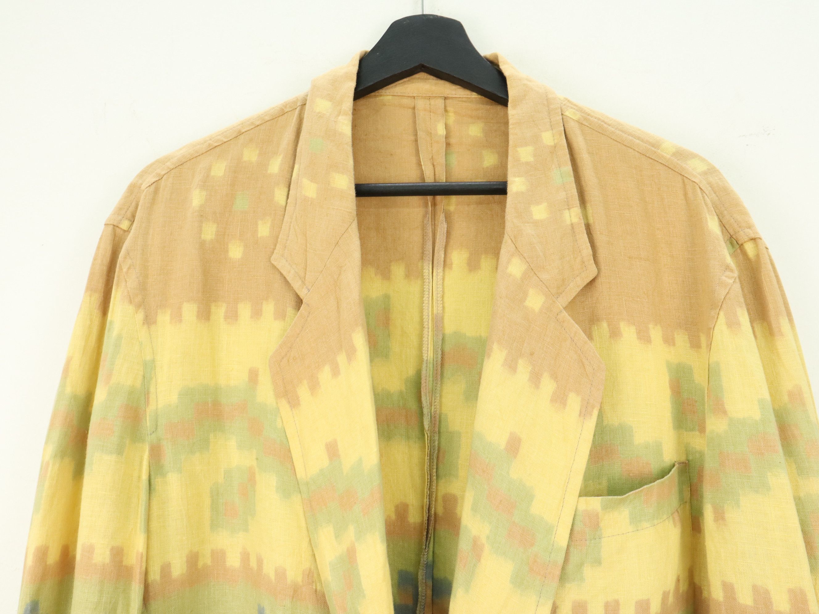Designer Made in Italy Linen Native Pixel Double Closure Blazer Size US L / EU 52-54 / 3 - 4 Thumbnail