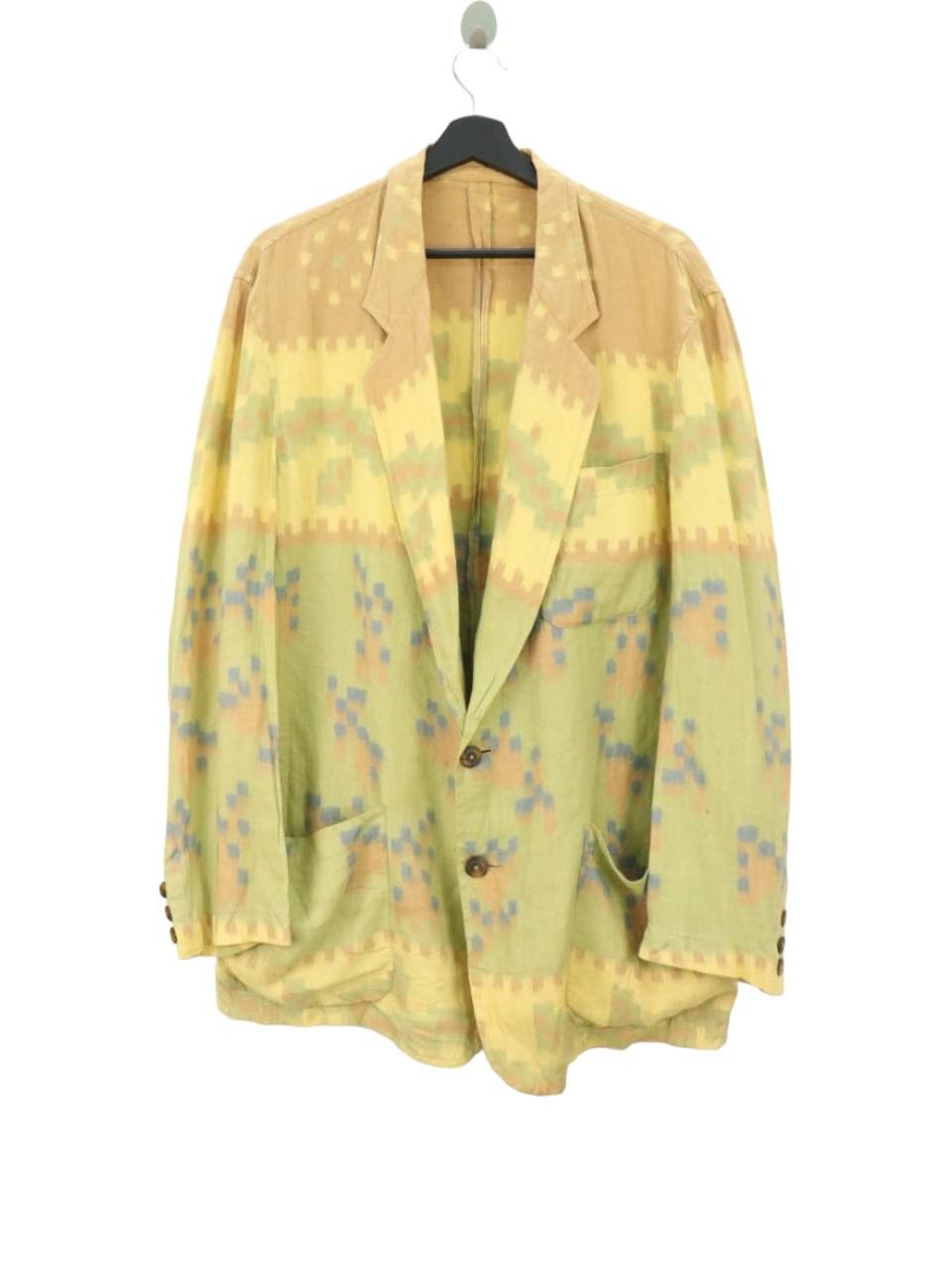 Designer Made in Italy Linen Native Pixel Double Closure Blazer Size US L / EU 52-54 / 3 - 1 Thumbnail