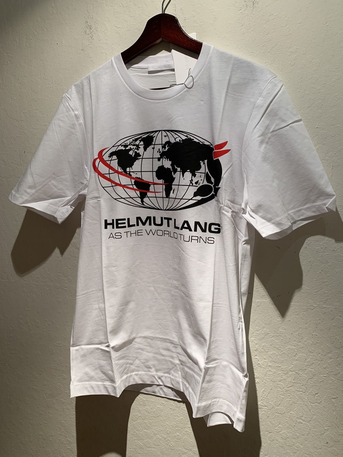 image of New Helmut Lang As The World Turns Graphic T-Shirt Xs in White/Black/Red, Men's
