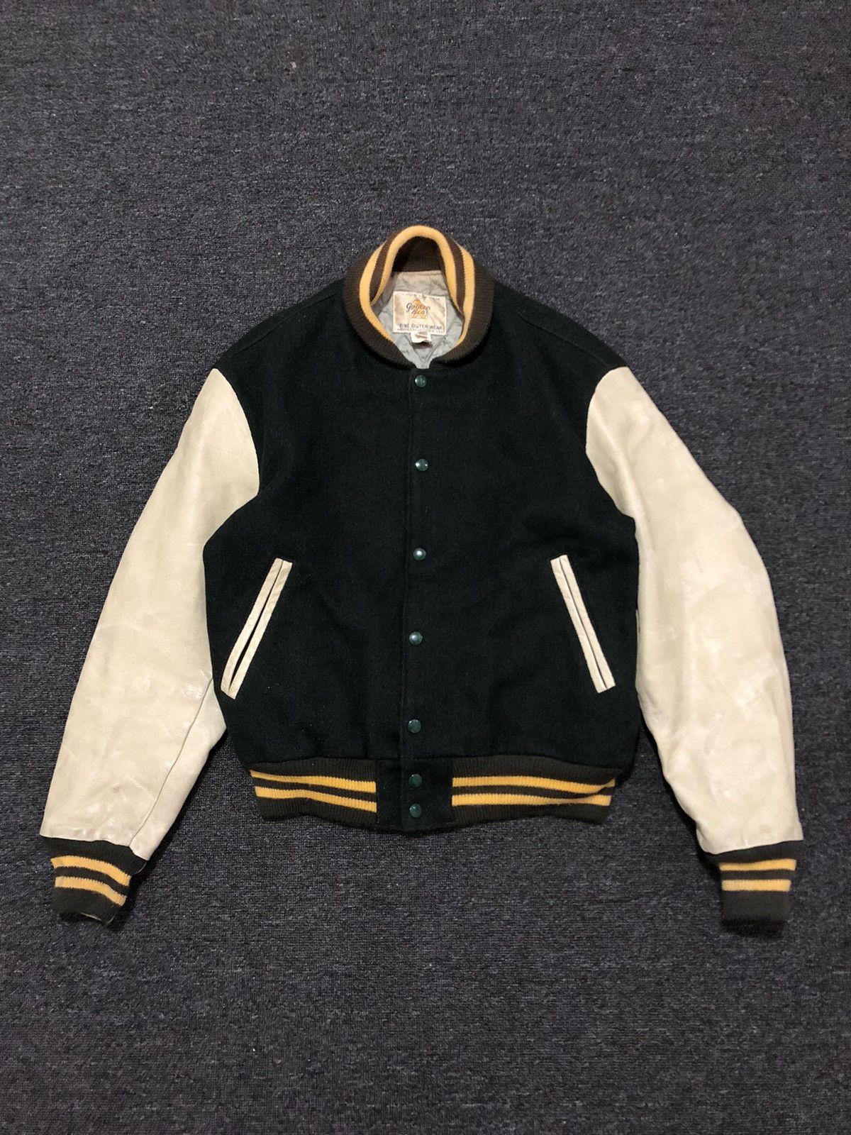 image of 80's Golden Bear Letterman Jacket in Dark Green, Men's (Size Large)
