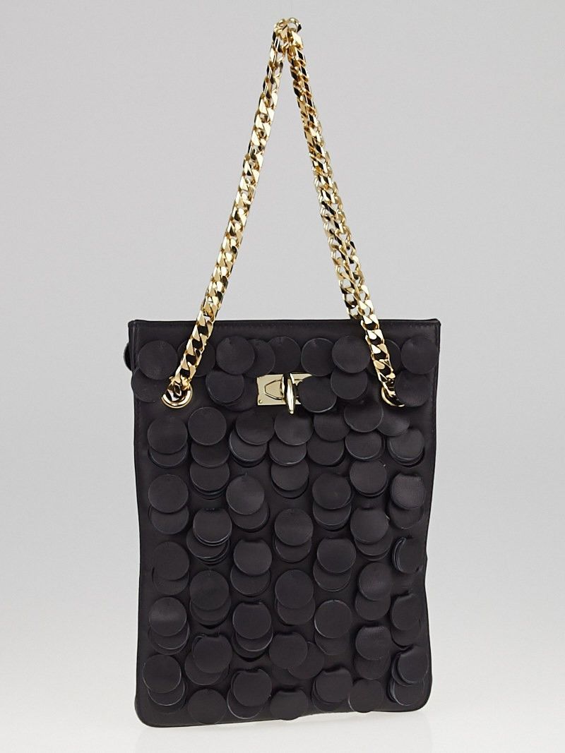 Givenchy GIVENCHY Shark Tooth Black Leather Gold Chain Small Tote Size ONE SIZE - 2 Thumbnail