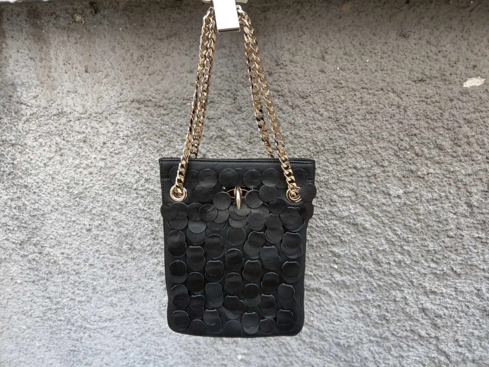 GIVENCHY Shark Tooth Black Leather Gold Chain Small Tote
