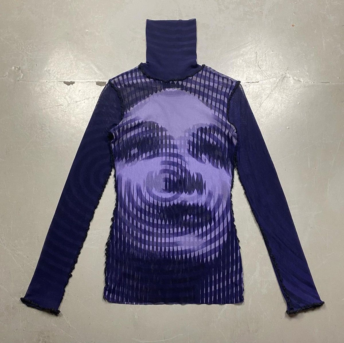 image of F/w 2001 Jean Paul Gaultier Greta Garbo Mesh Turtleneck Top in Purple, Men's (Size Small)