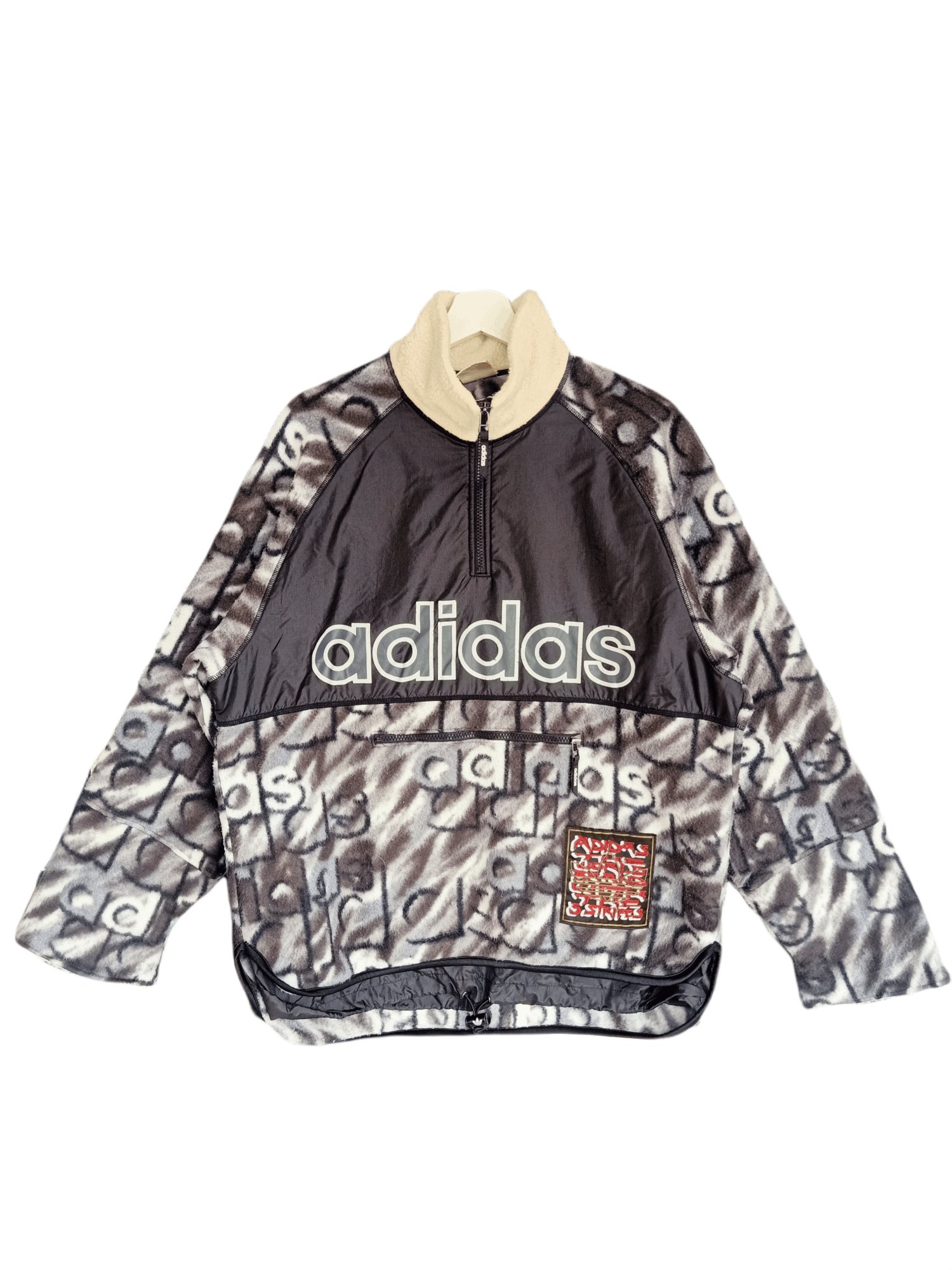 image of Adidas Deep Pile Anorak Sweatshirt in Black, Men's (Size Large)