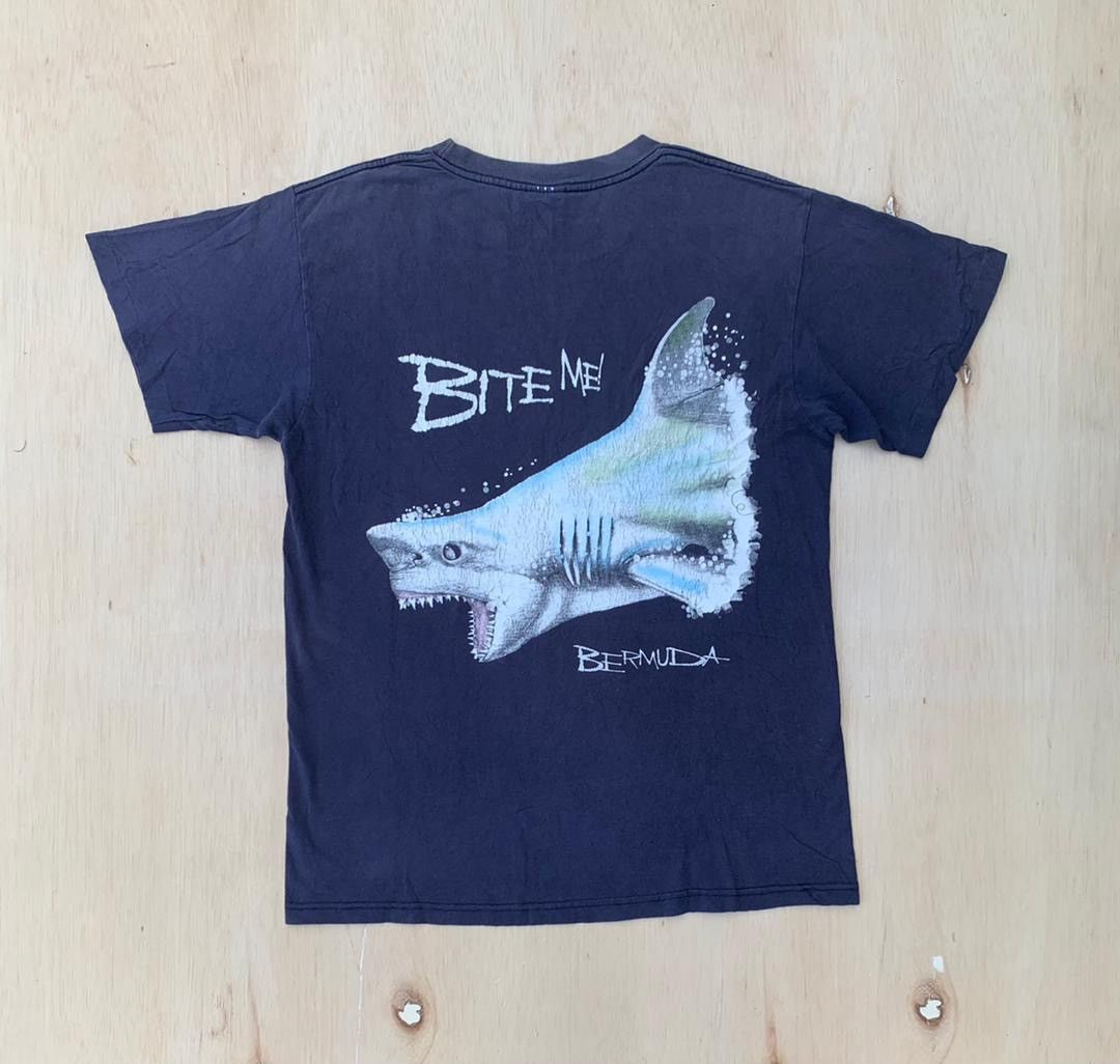 image of Anvil x Made In USA Vintage Tee C - 10 Bite Me Bermuda Jaws Parody in Navy, Men's (Size Medium)