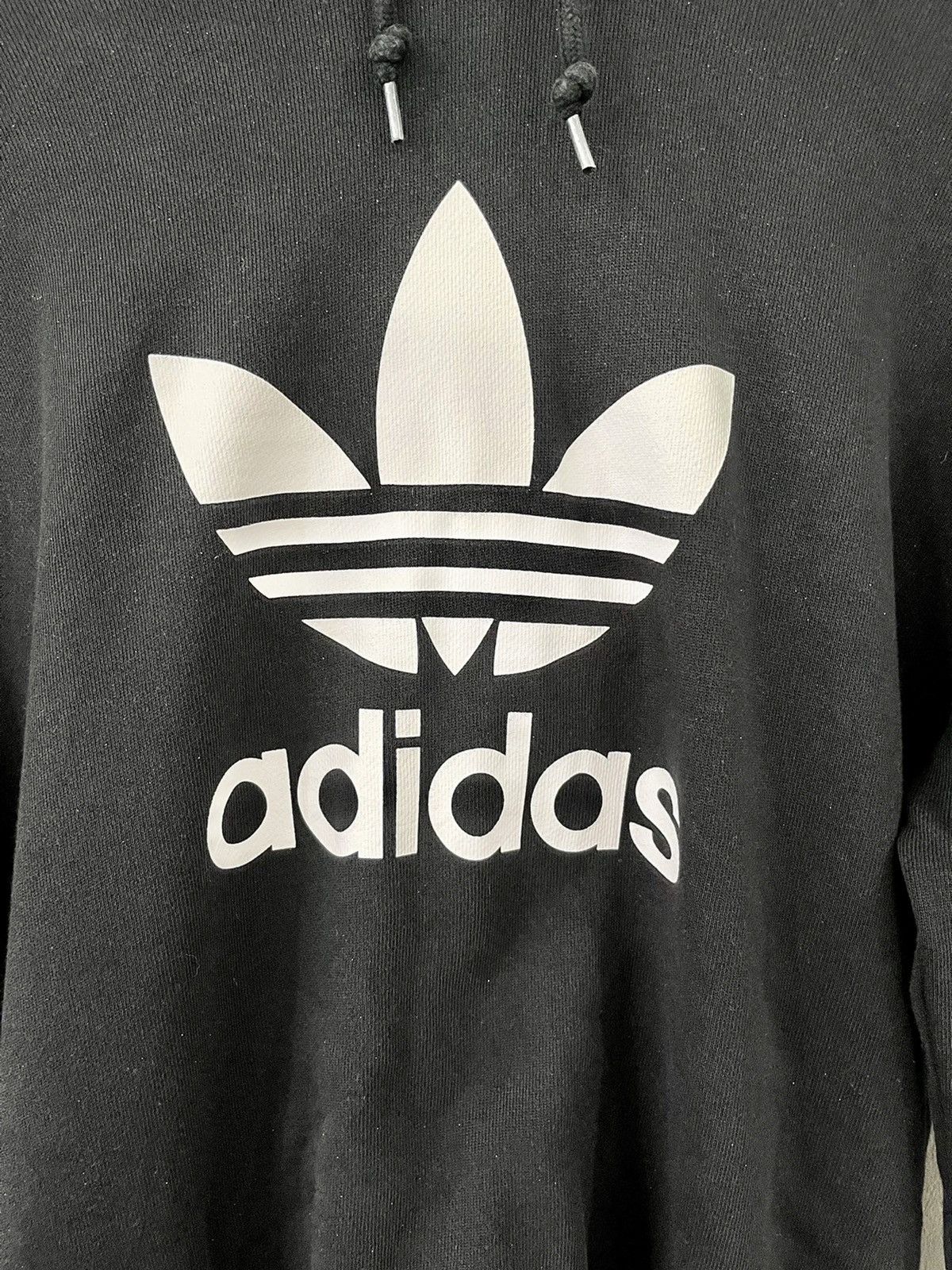 Adidas × Vintage VINTAGE ADIDAS TREFOIL HOODIE BIG LOGO FRONT ALL BLACKS Size US L / EU 52-54 / 3 - 4 Thumbnail