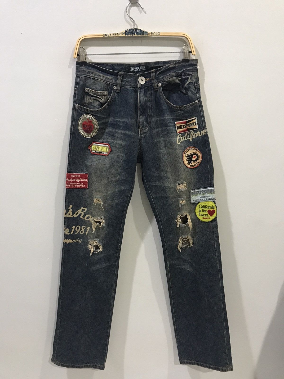 Japanese Brand STATEMENT.P🔥BUZZSPUNKY Tokyo Distressed PUNK Patches Denim Size US 29 - 3 Thumbnail