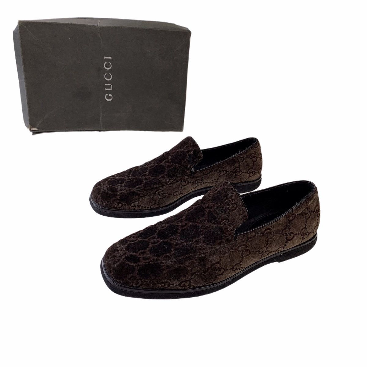 image of Gucci By Tom Ford 1997 Brown Velour Monogram Loafers, Women's (Size 6.5)