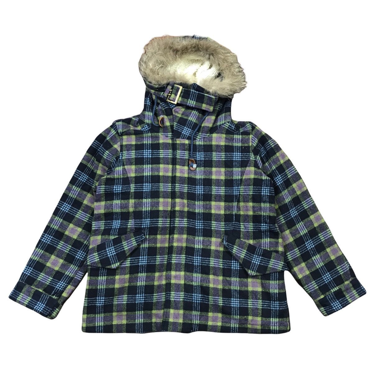 Heart Market Plaid Checkered Sherpa Hoodie Jacket