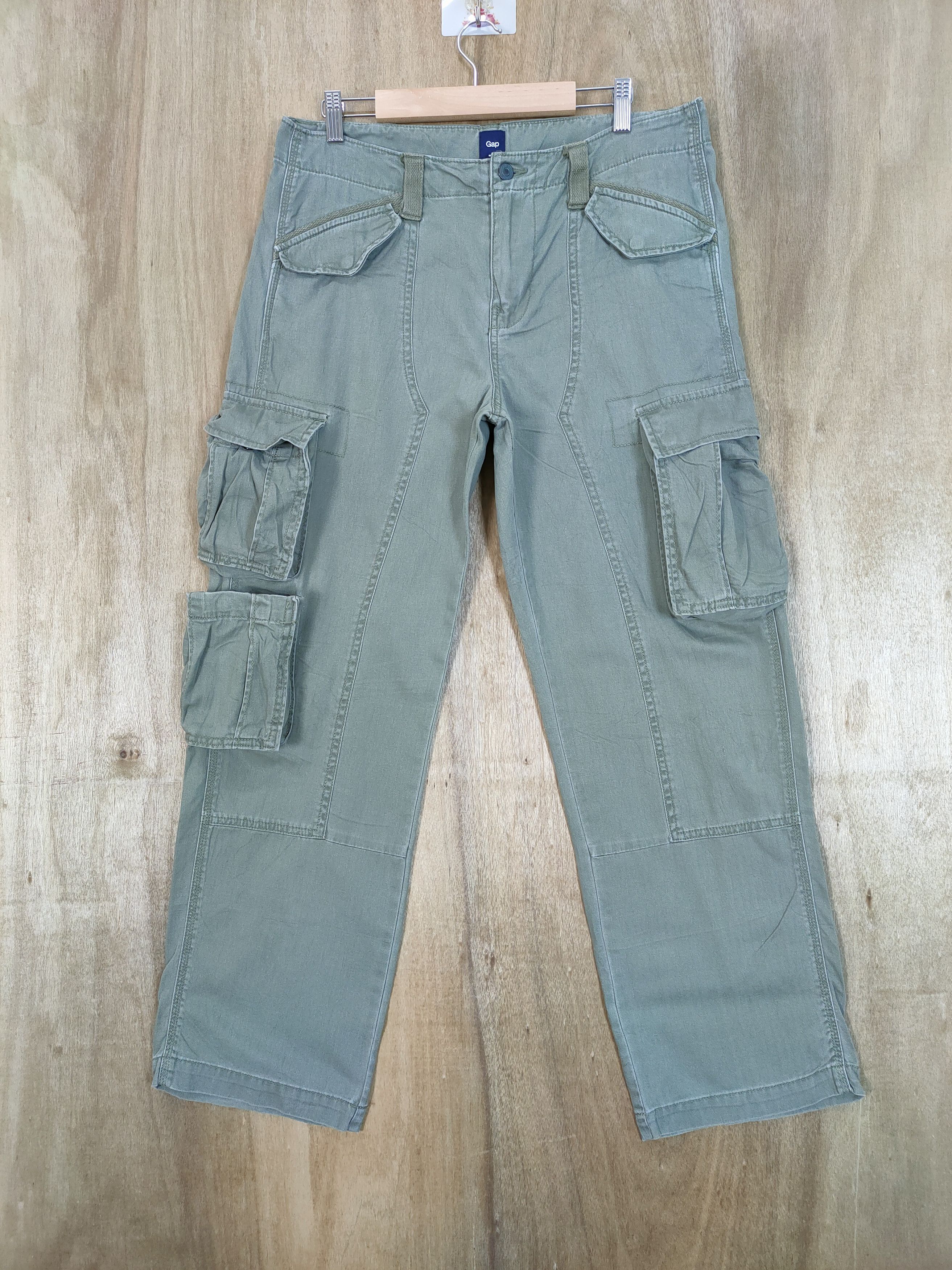 image of Vintage Gap Double Knee Faded Cargo Pants Multipocket in Faded Green, Men's (Size 33)