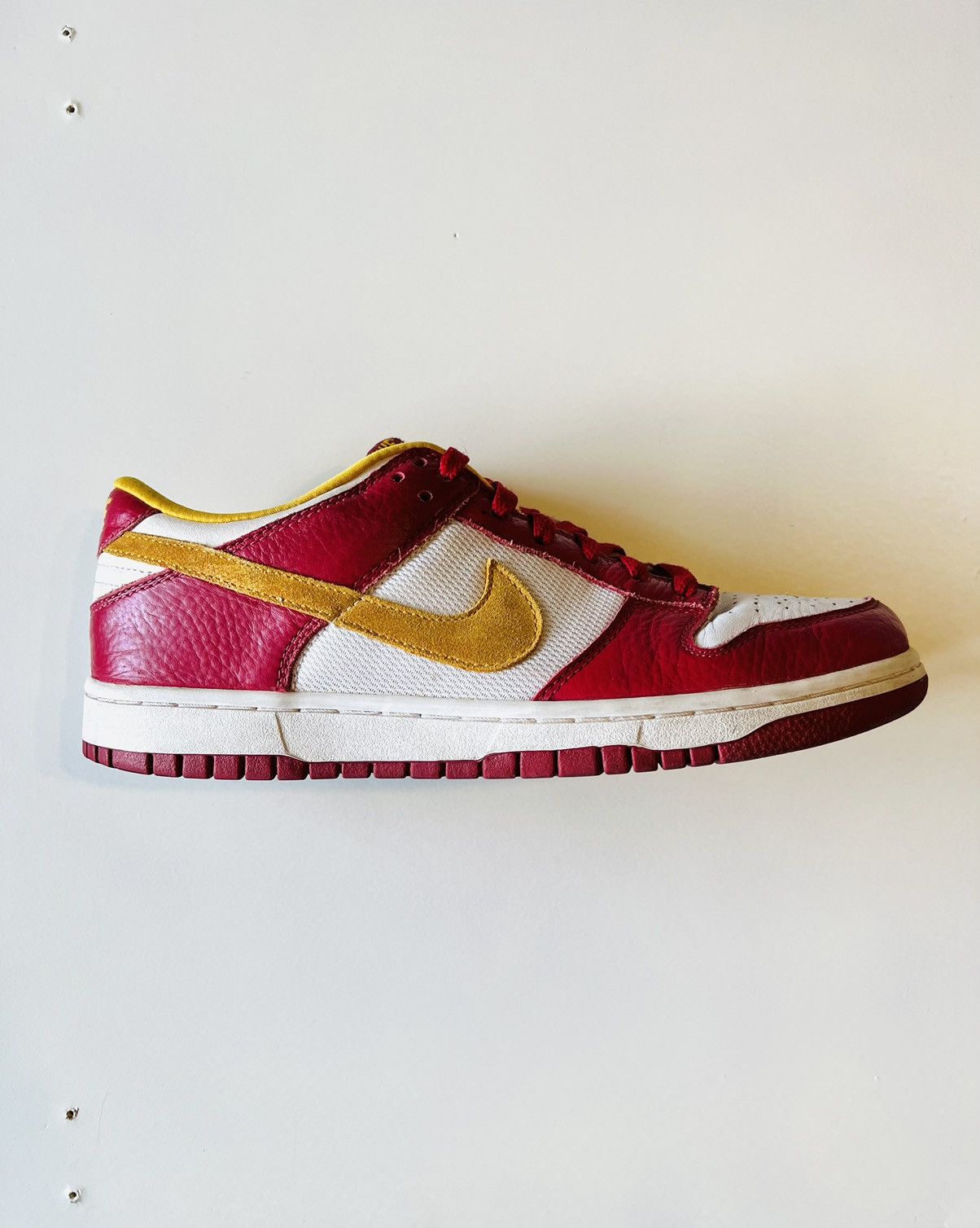 image of Nike Dunk Low Gold Leaf Deep Red White Shoes, Men's (Size 9)