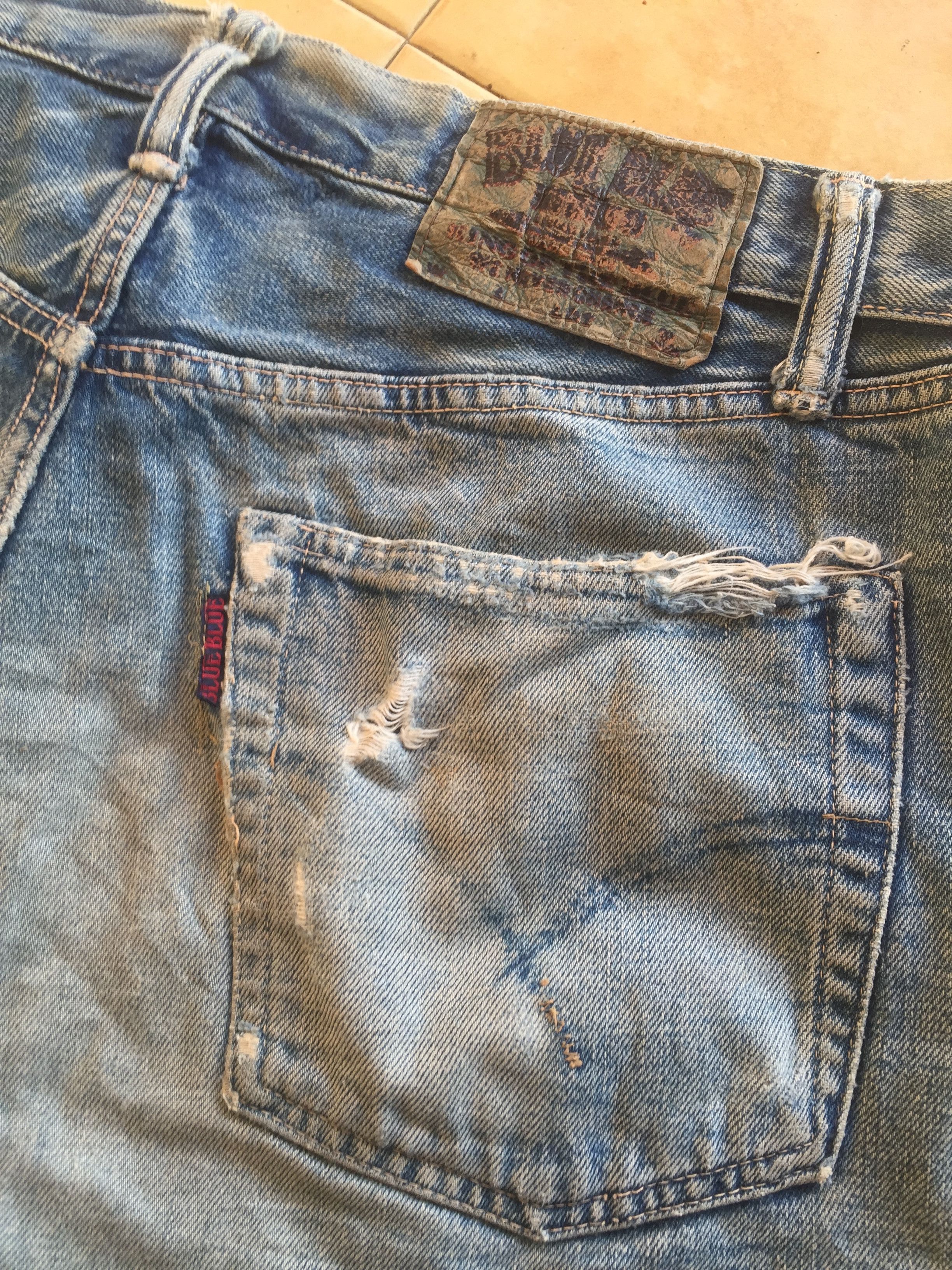 Japanese Brand Blue Blue Jpn Street Hip Hop Distressed Denim Shorts Size US 35 - 4 Thumbnail