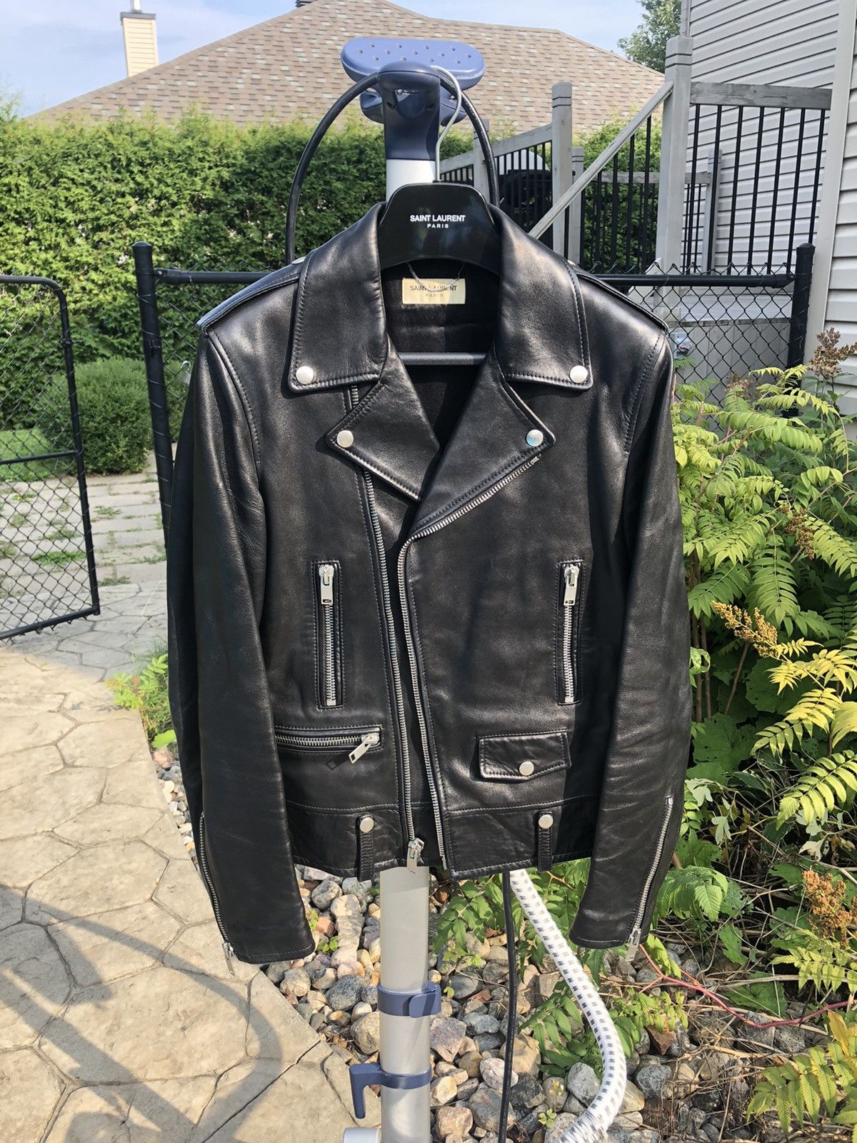 Image of Saint Laurent X Hedi Slimane L01 Leather Jacket Size 46 in Black, Men's