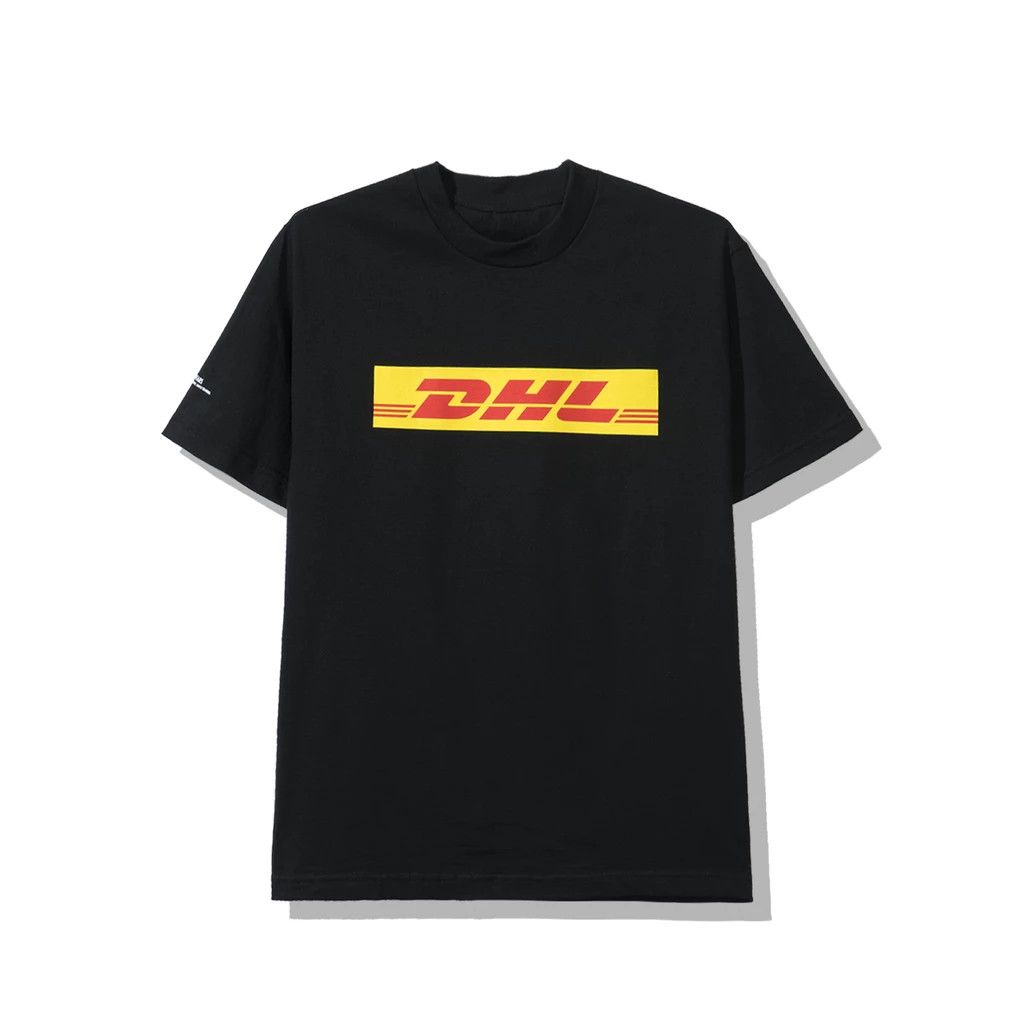 image of Ds Red Dhl X Assc Yellow Logo Black Tee Supreme Bape Kith, Men's (Size Medium)