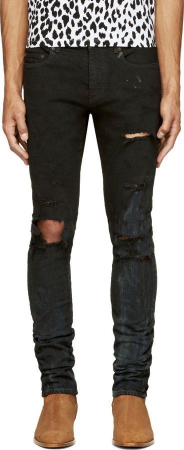 Hedi Slimane × Saint Laurent Paris Saint Laurent black oil stains denim size 30 Size US 30 / EU 46 - 11 Thumbnail