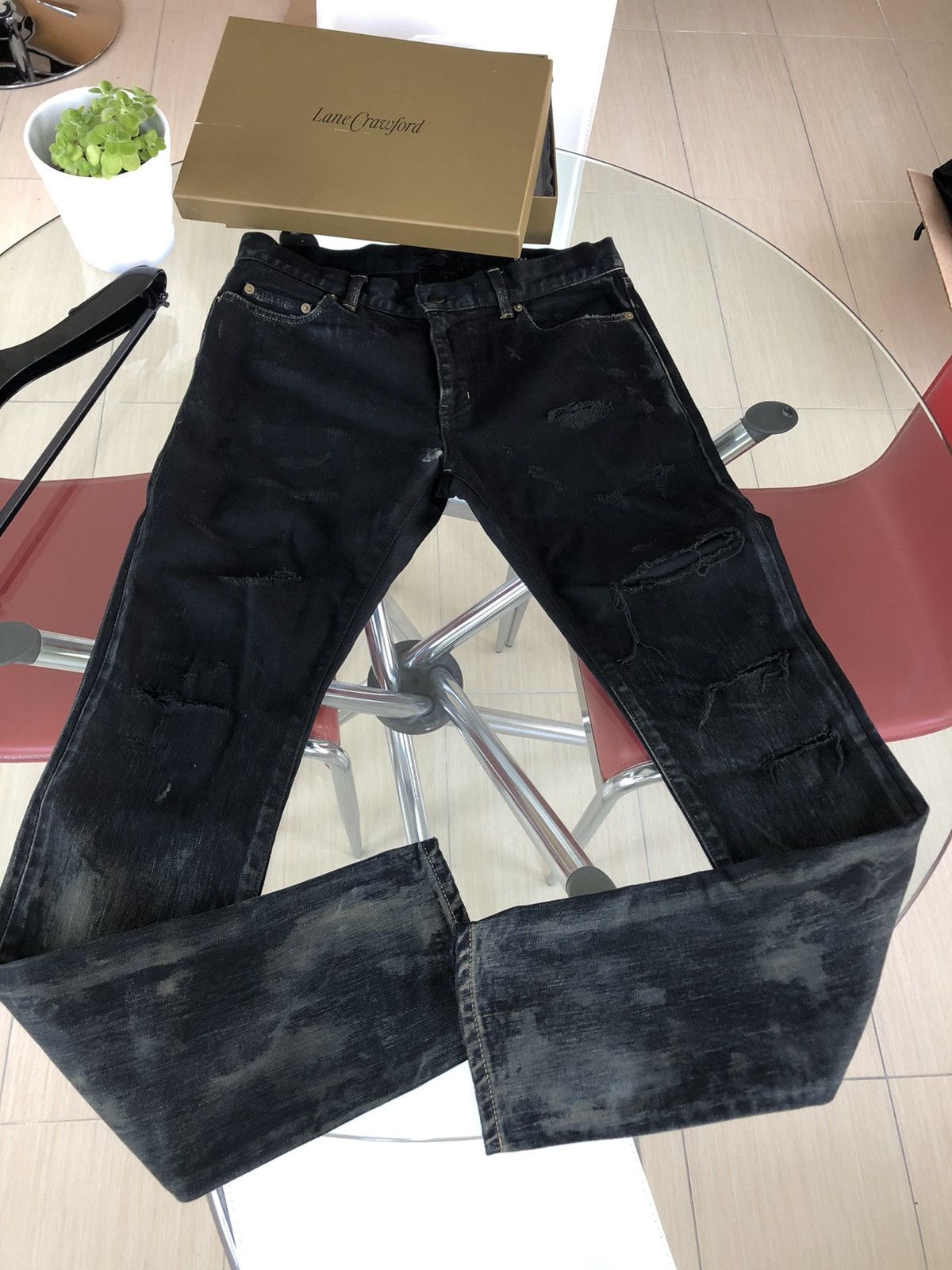 Hedi Slimane × Saint Laurent Paris Saint Laurent black oil stains denim size 30 Size US 30 / EU 46 - 1 Thumbnail