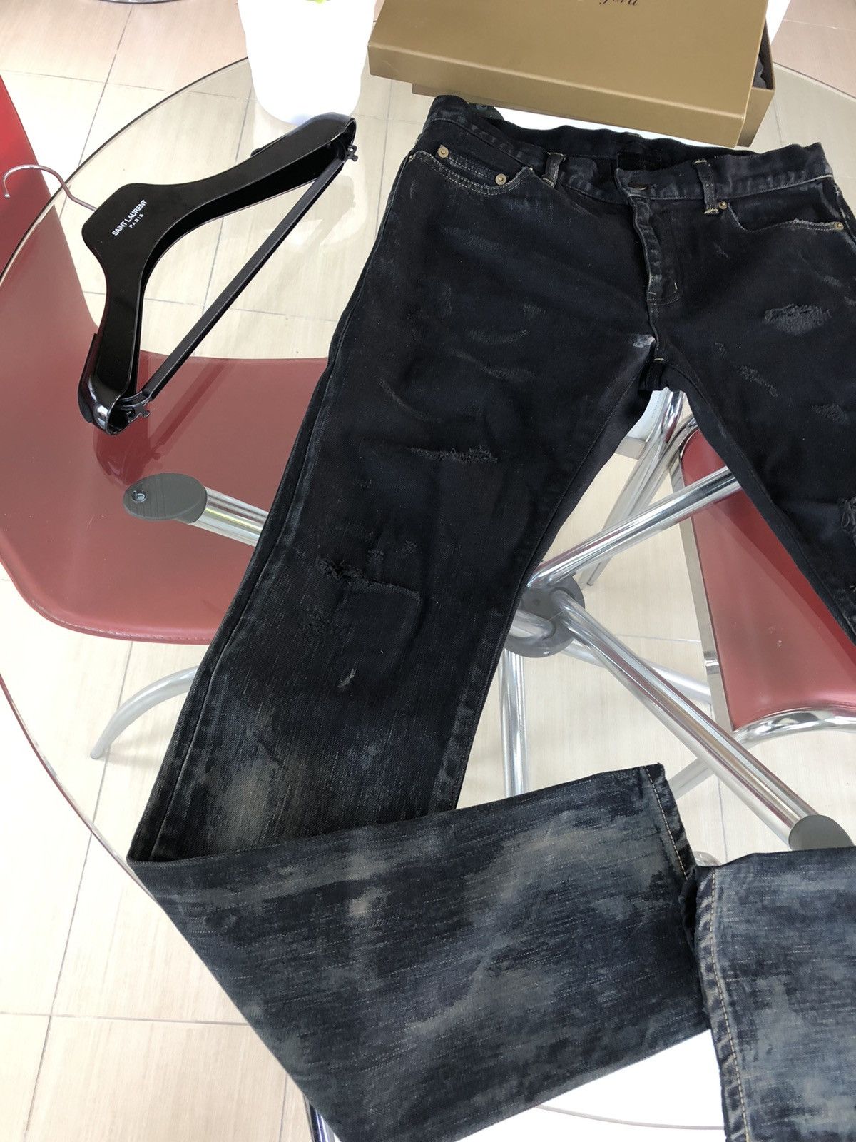 Hedi Slimane × Saint Laurent Paris Saint Laurent black oil stains denim size 30 Size US 30 / EU 46 - 3 Thumbnail