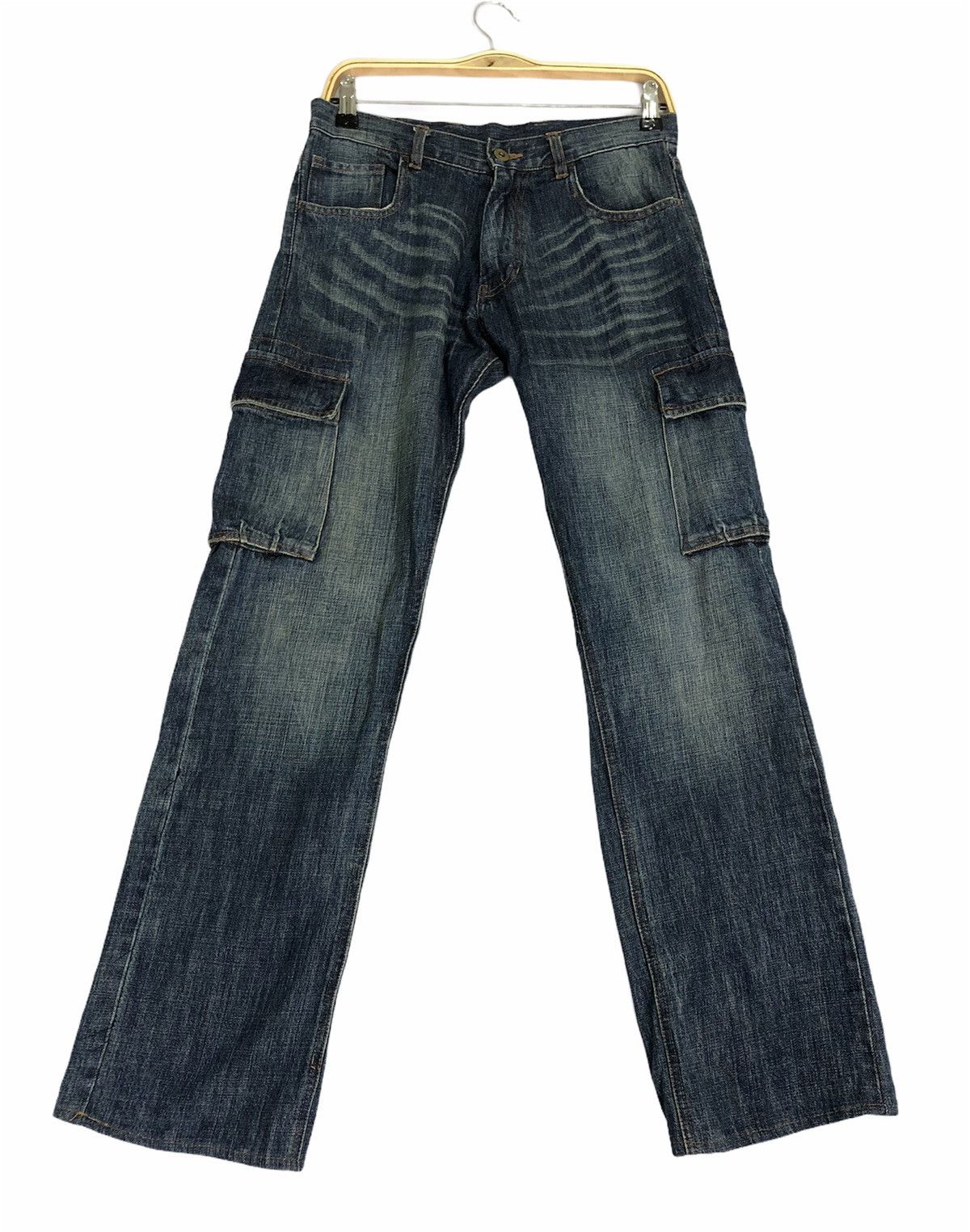 image of City Streets x Distressed Denim Blue Denim Heritage Whiskers Lined Street Denim Cargo Pants (Size 2