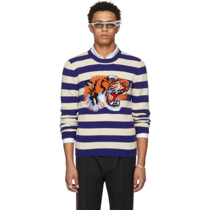 Gucci Gucci Striped Loved Tiger intarsia wool sweater medium Size US M / EU 48-50 / 2 - 16 Thumbnail