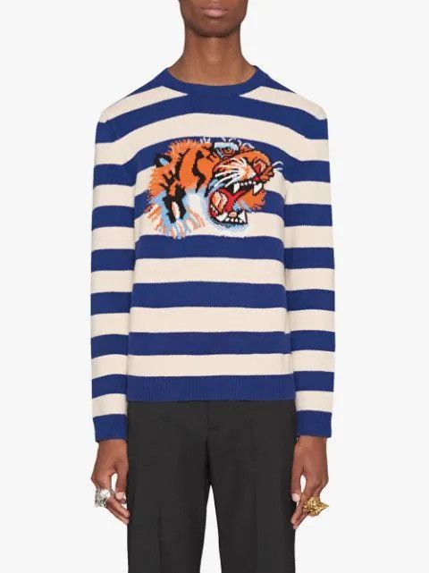 Gucci Gucci Striped Loved Tiger intarsia wool sweater medium Size US M / EU 48-50 / 2 - 15 Thumbnail