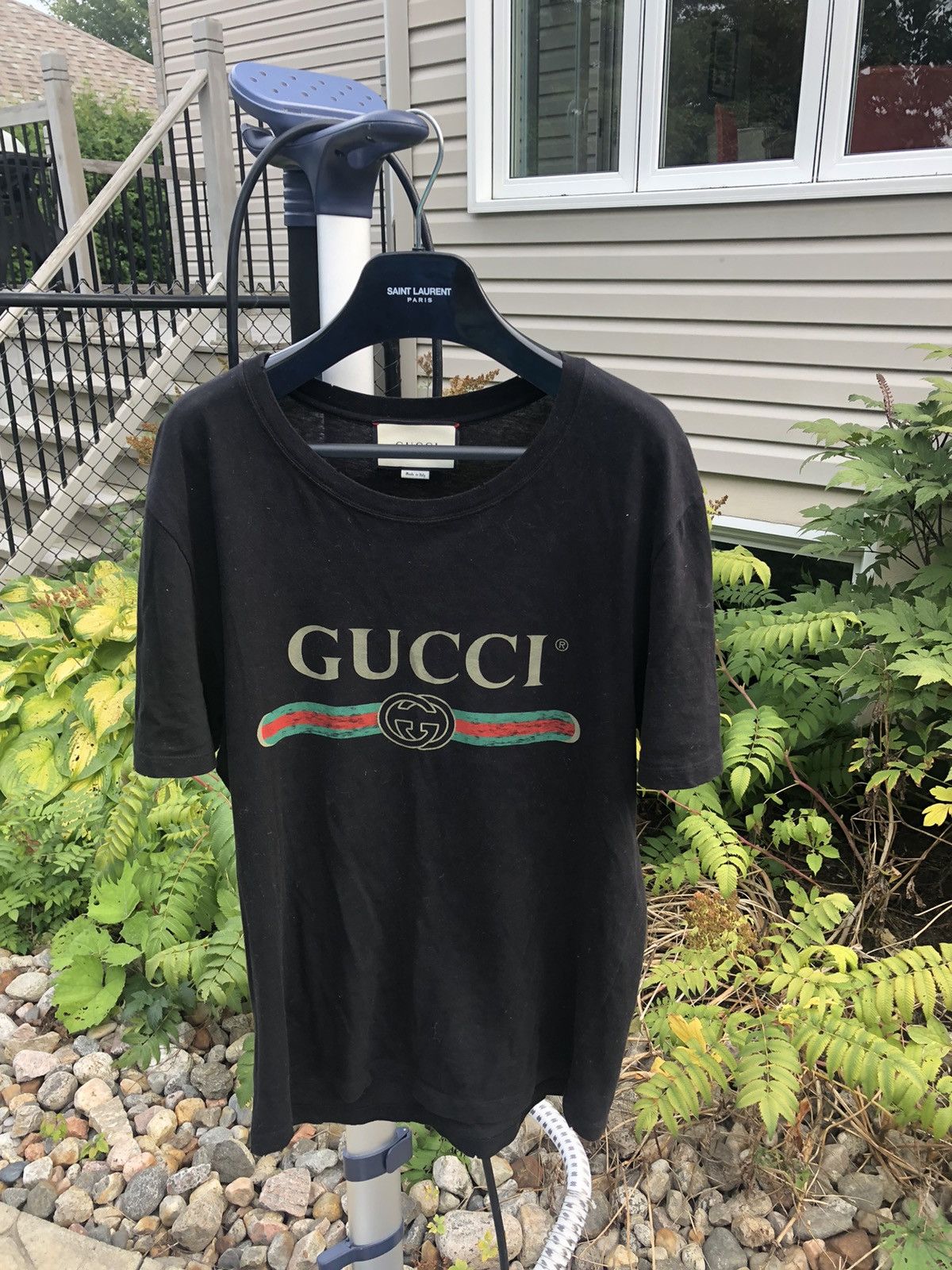 image of Gucci GG Monogram Logo Tee Shirt in Black, Men's (Size Small)