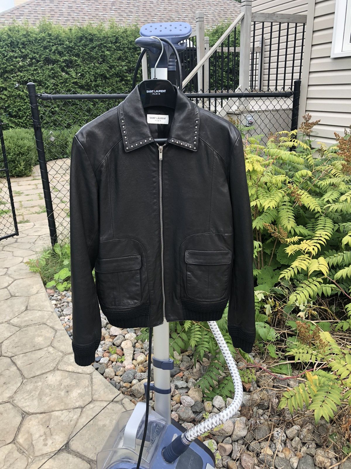 Hedi Slimane × Saint Laurent Paris Saint Laurent Stud leather jacket zip Size US S / EU 44-46 / 1 - 1 Thumbnail