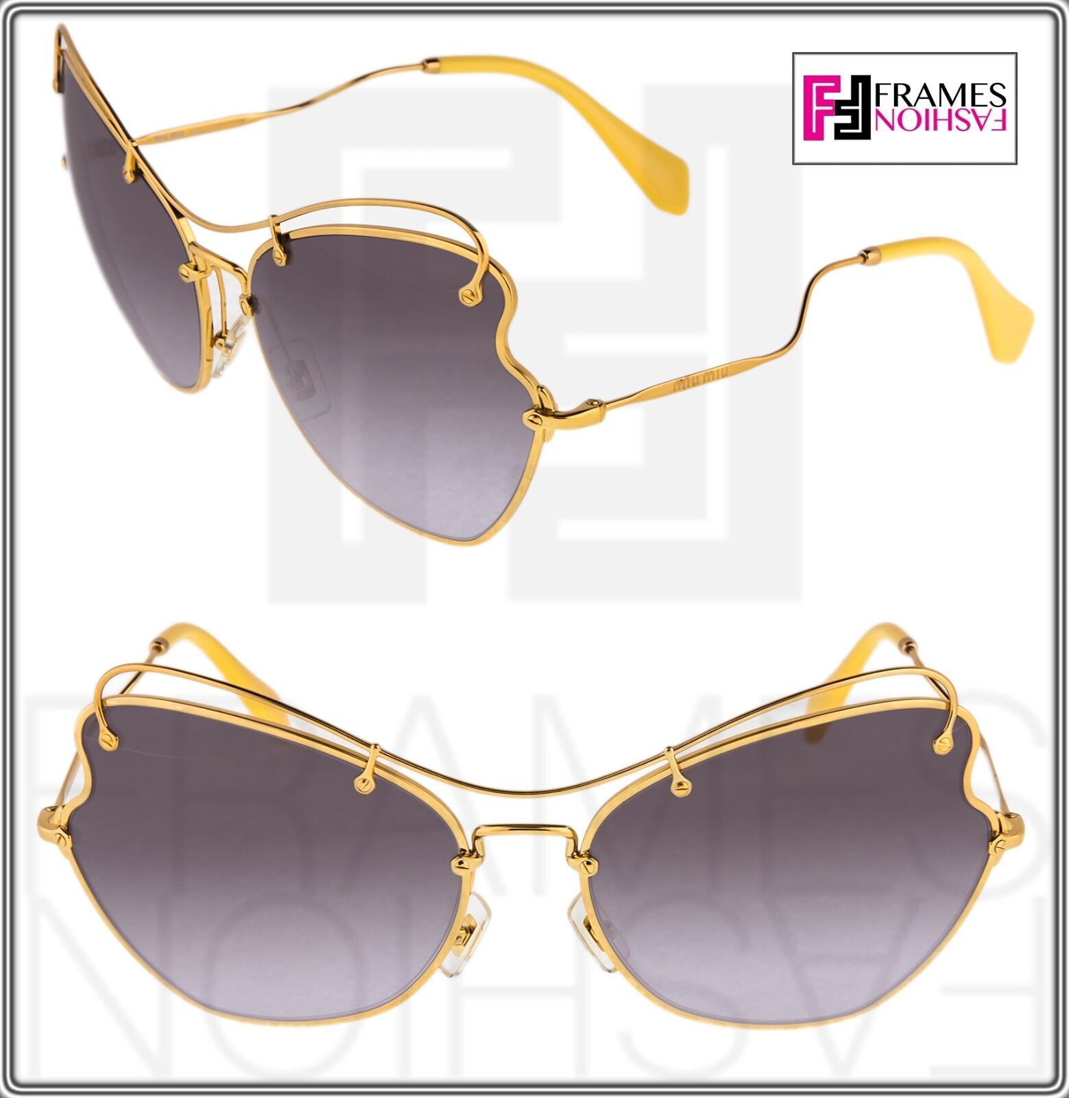 MIU MIU SCENIQUE Butterfly 56R Grey Yellow Sunglasses MU56RS