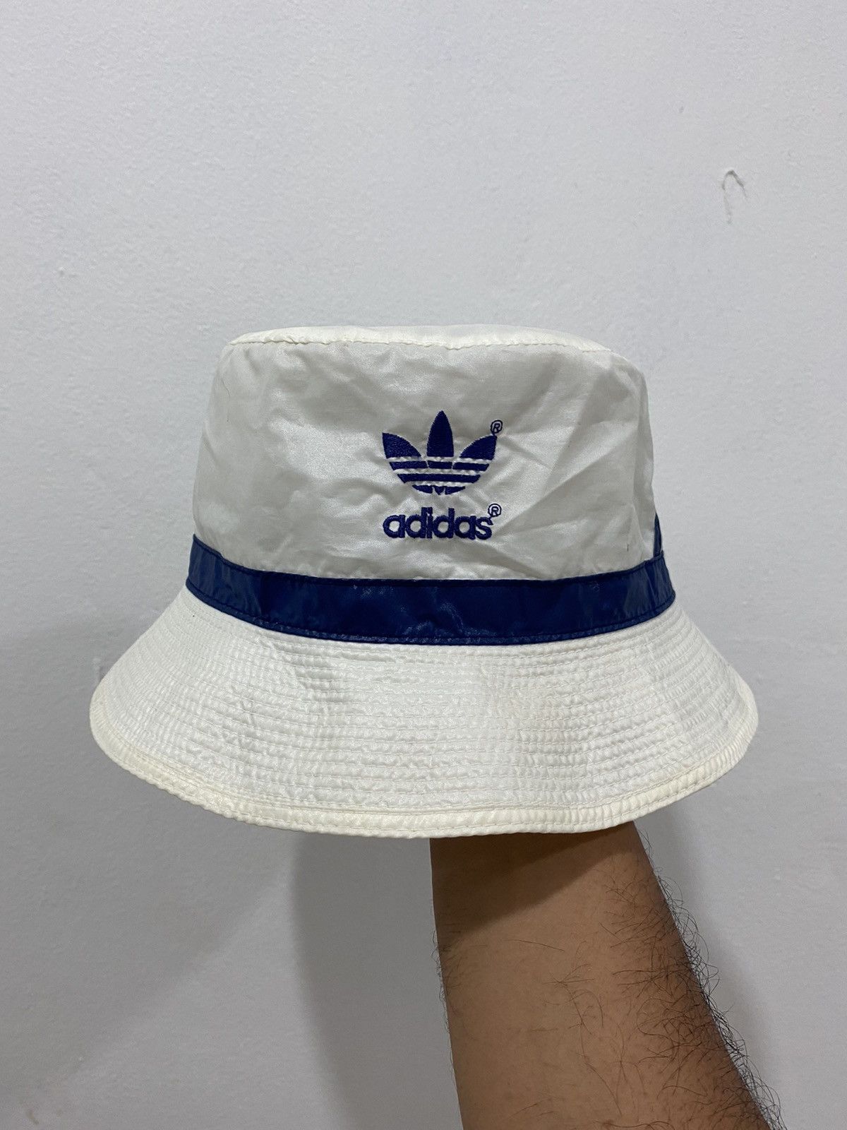 image of 80’S Adidas Japan Trefoil Logo Nylon Bucket Hat in White, Men's