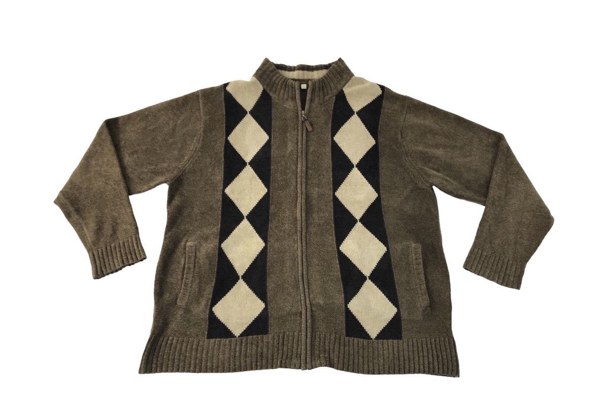 Japanese Brand × Vintage Japanese Brand Wool Knitwear Sweater Jacket Checked Design Size US L / EU 52-54 / 3 - 1 Thumbnail