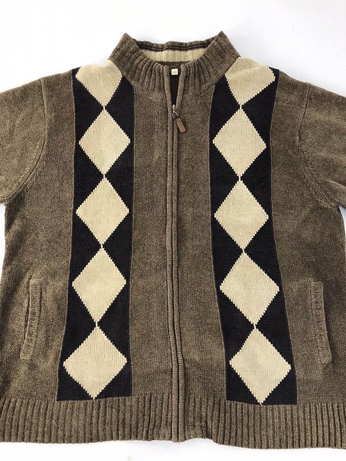 Japanese Brand × Vintage Japanese Brand Wool Knitwear Sweater Jacket Checked Design Size US L / EU 52-54 / 3 - 3 Thumbnail