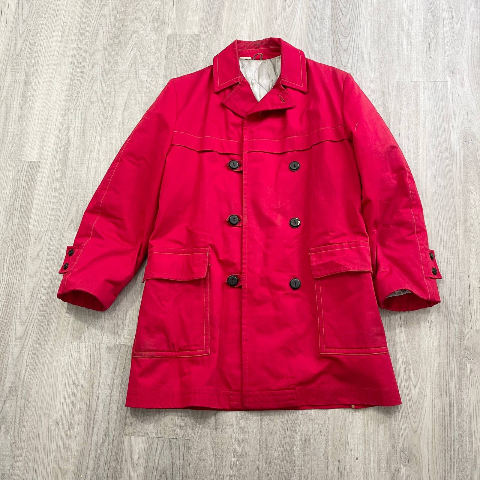 VINTAGE 70s 80s Red Button Long Coat Jacket Size 39