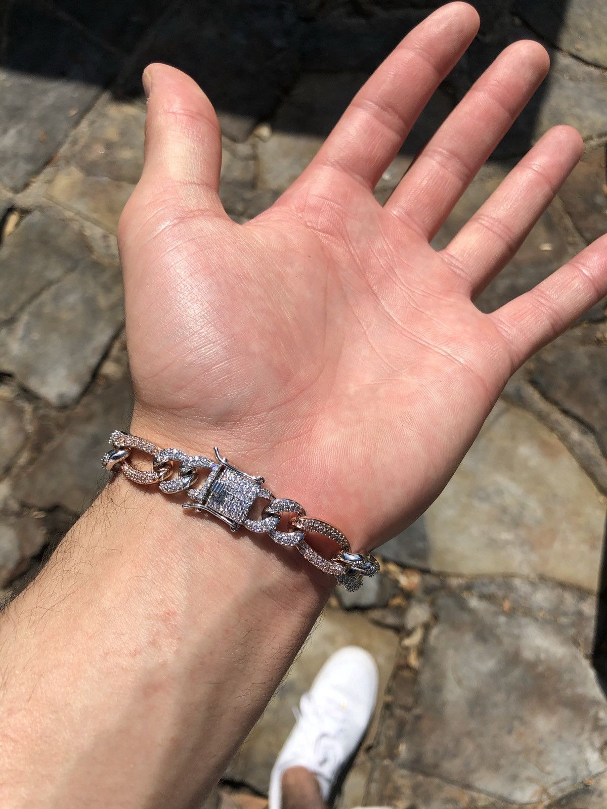 Jewelry Diamond Two Tone Rose Gold Figaro Bracelet Iced Bracelet 7” Size ONE SIZE - 2 Thumbnail