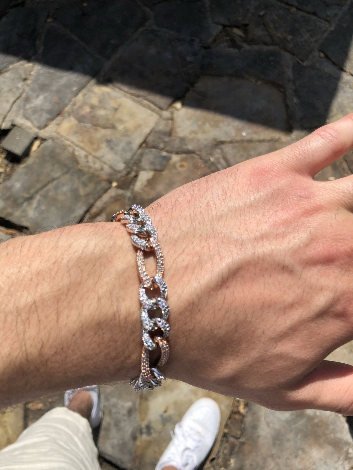Jewelry Diamond Two Tone Rose Gold Figaro Bracelet Iced Bracelet 7” Size ONE SIZE - 4 Thumbnail