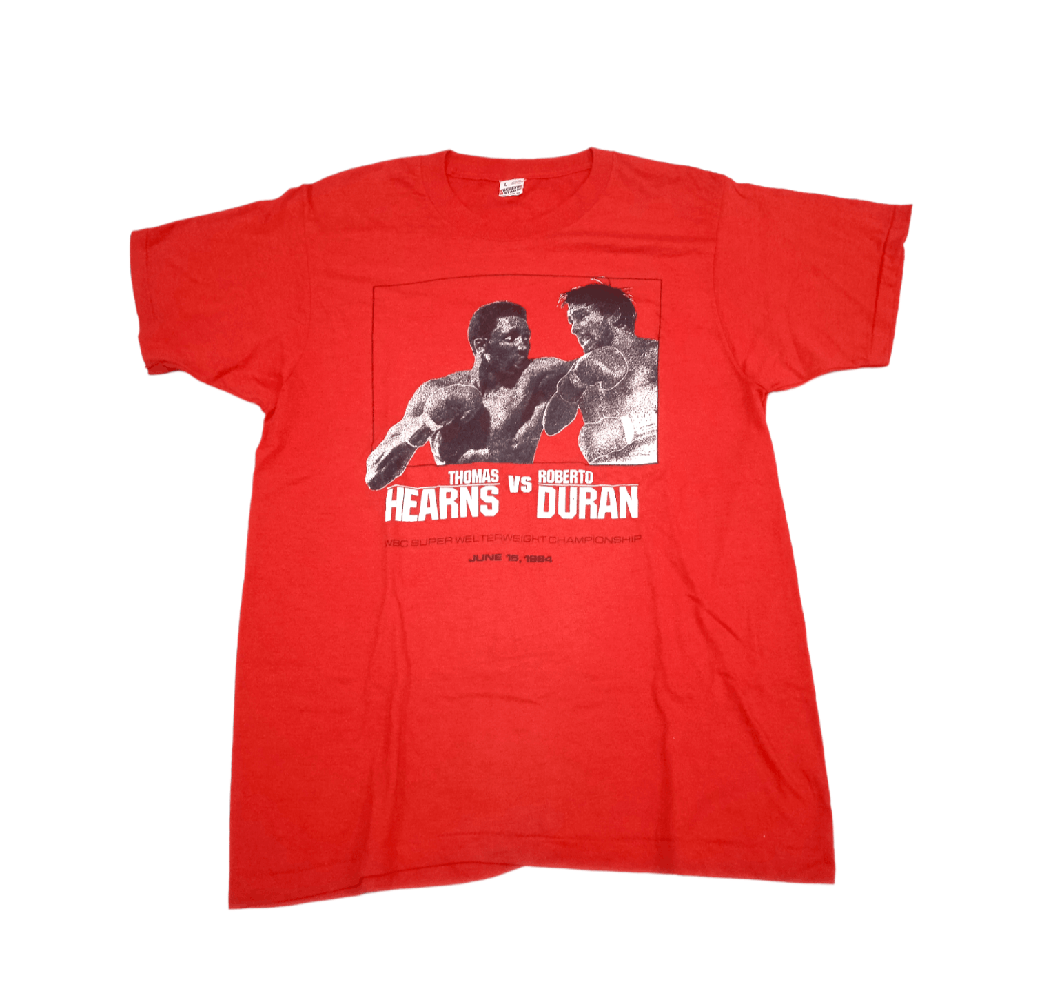 Vintage Vintage 80s Roberto Duran vs Thomas Hearns T-Shirt Boxing Size US L / EU 52-54 / 3 - 1 Thumbnail