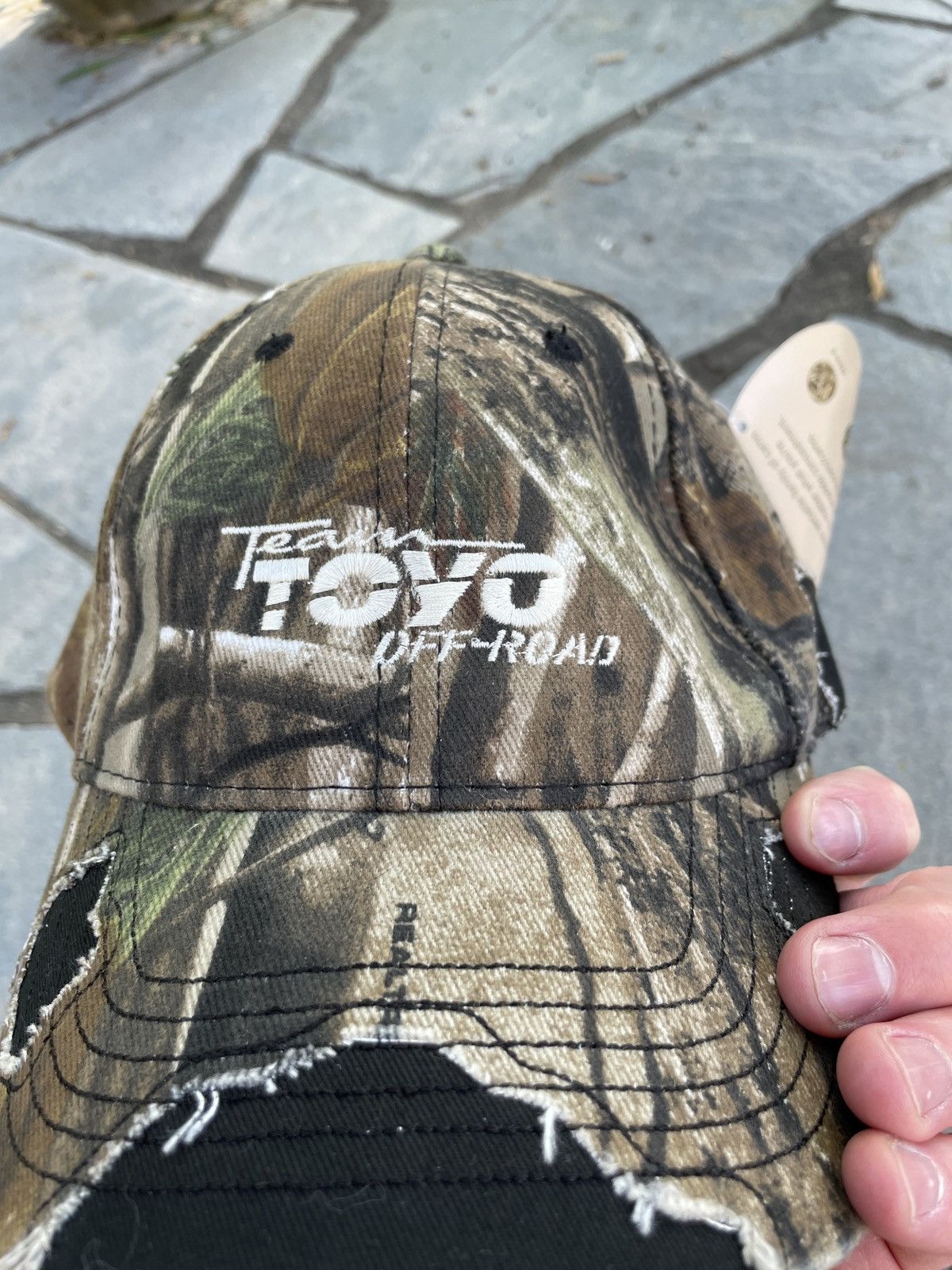 Team Realtree Distressed Baseball Cap - Olive Green / Camo - Adjustable Strapback - Men's