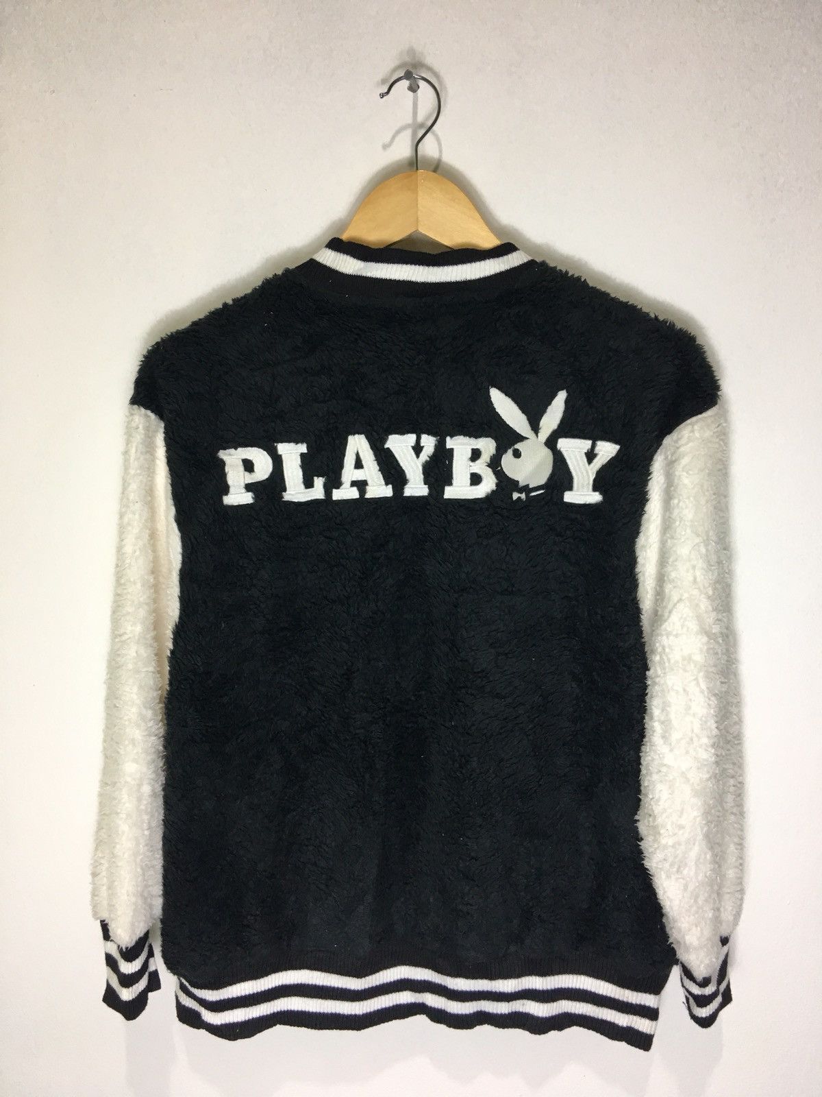 Playboy bunny head embroidered fleece varsity jacket