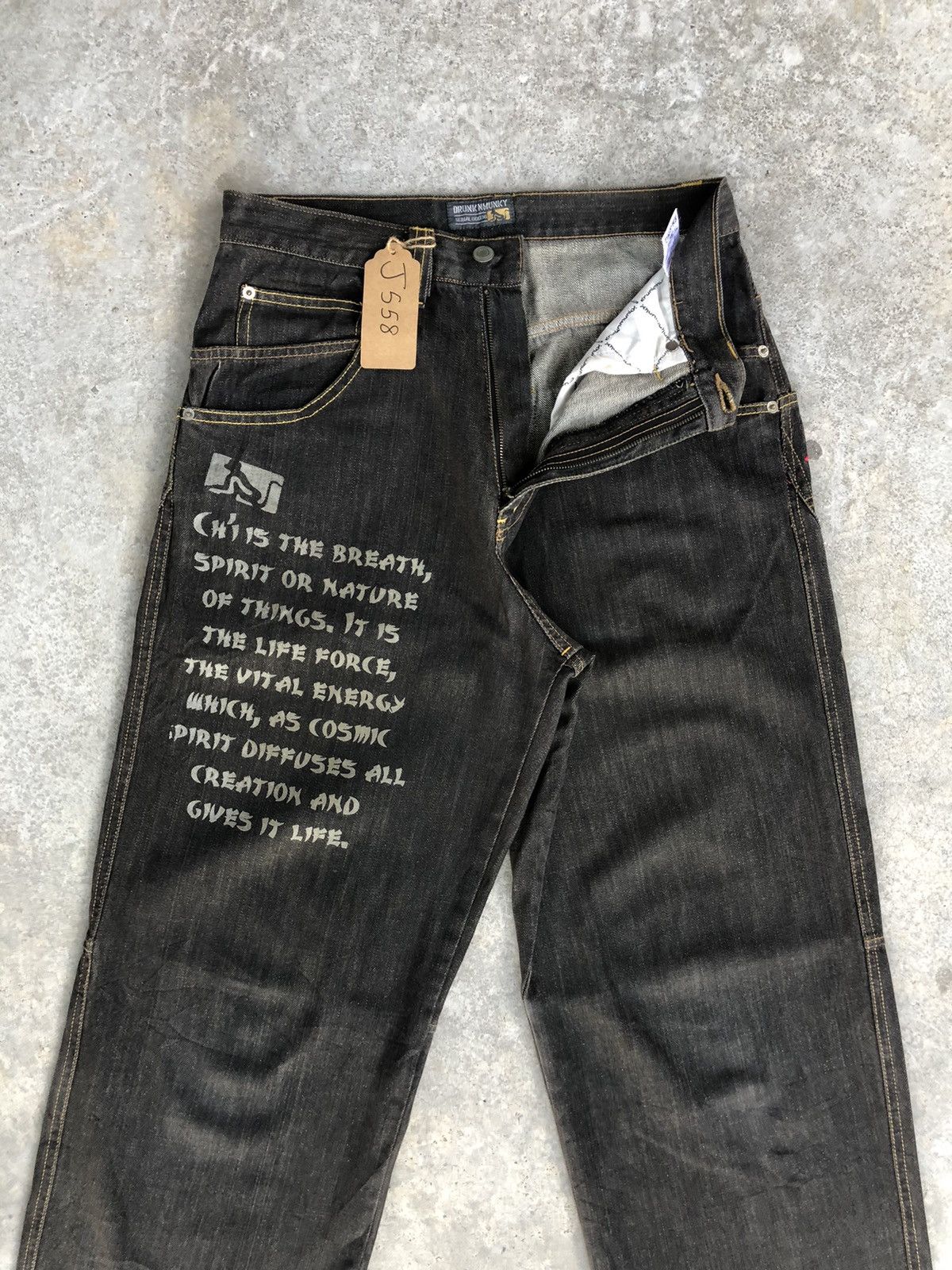 DrunknMunky Drunkn Munky Spellout Embroidered Jeans Baggy Jeans hip hop Size US 31 - 3 Thumbnail