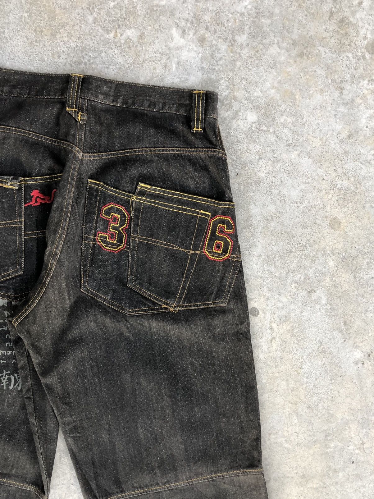 DrunknMunky Drunkn Munky Spellout Embroidered Jeans Baggy Jeans hip hop Size US 31 - 10 Thumbnail