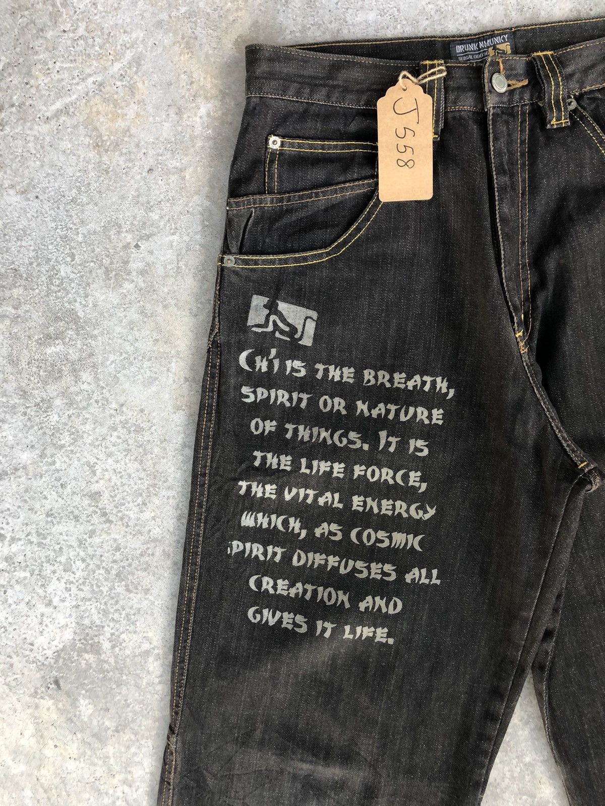 DrunknMunky Drunkn Munky Spellout Embroidered Jeans Baggy Jeans hip hop Size US 31 - 4 Thumbnail