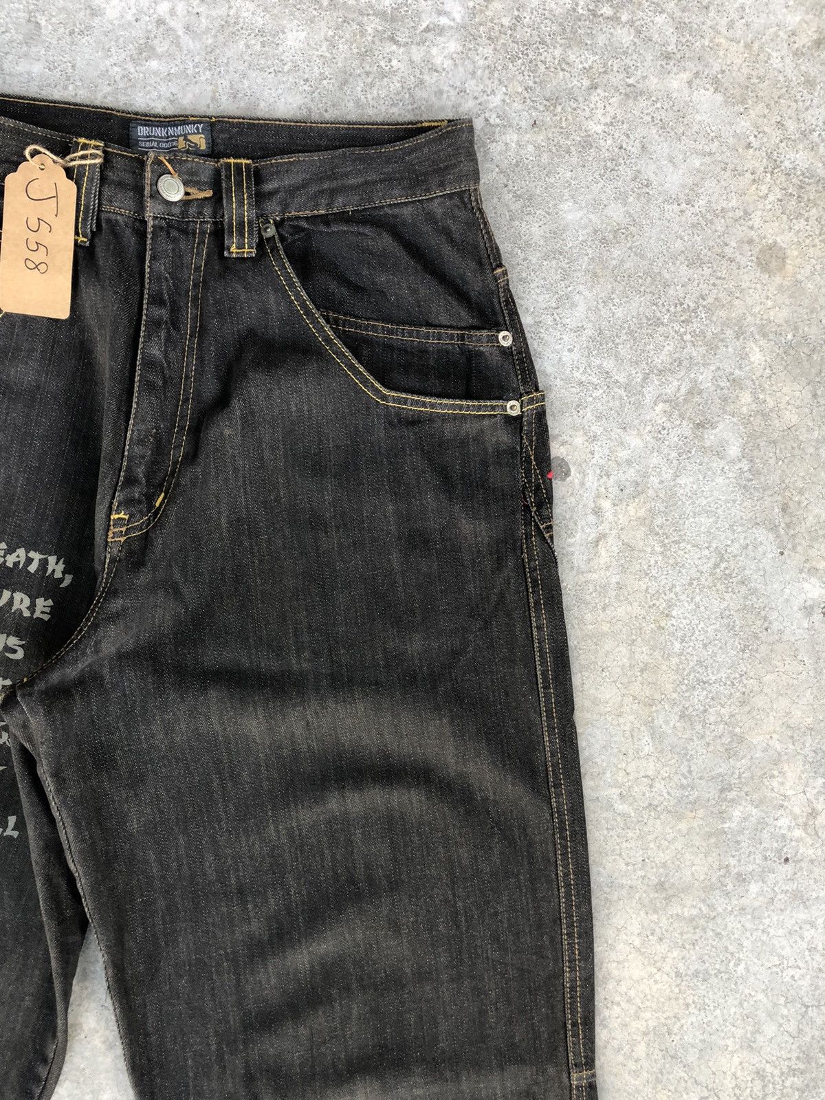 DrunknMunky Drunkn Munky Spellout Embroidered Jeans Baggy Jeans hip hop Size US 31 - 5 Thumbnail