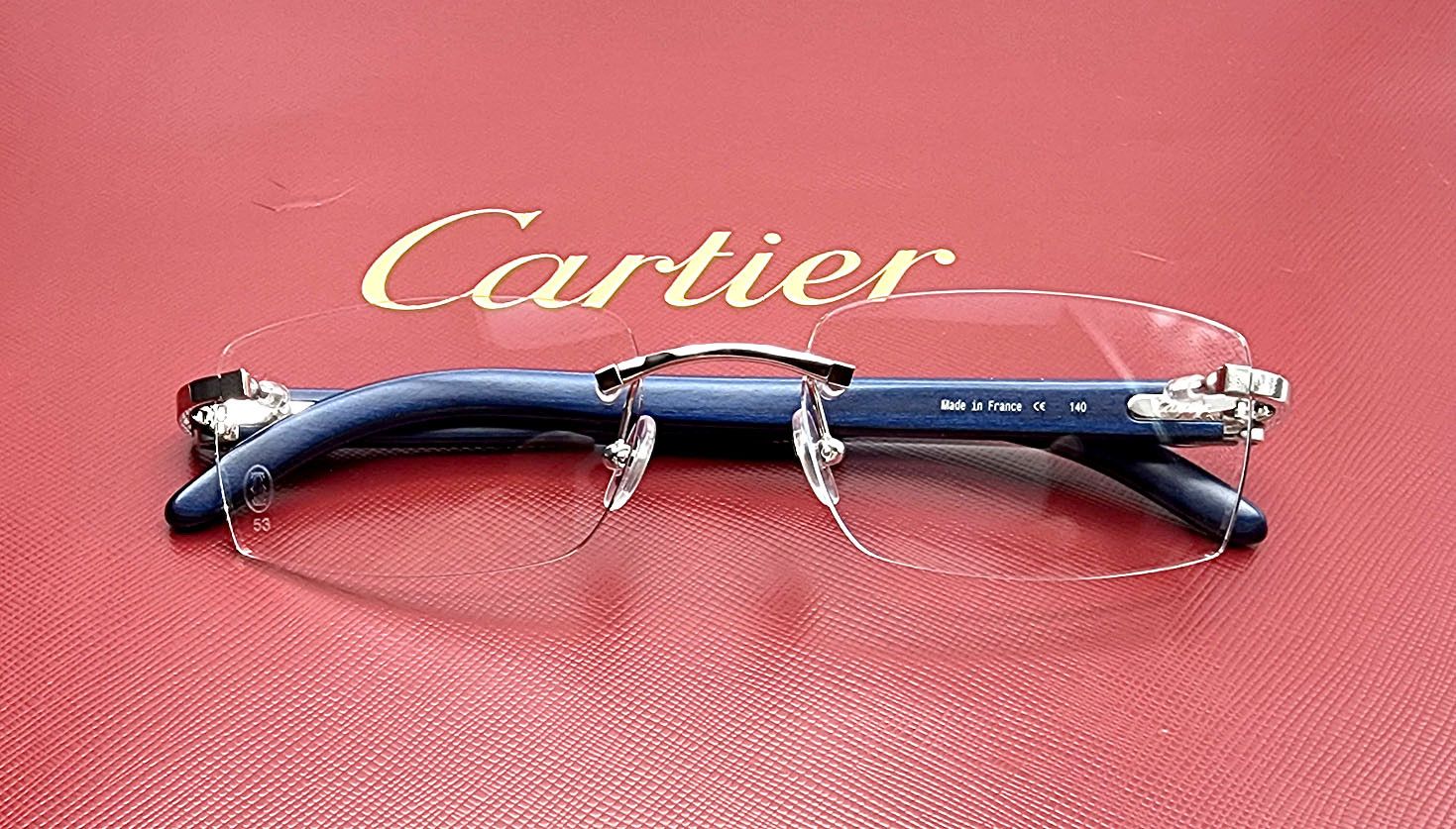 image of New! Cartier Blue Wood Silver Glasses Ct00520, Men's