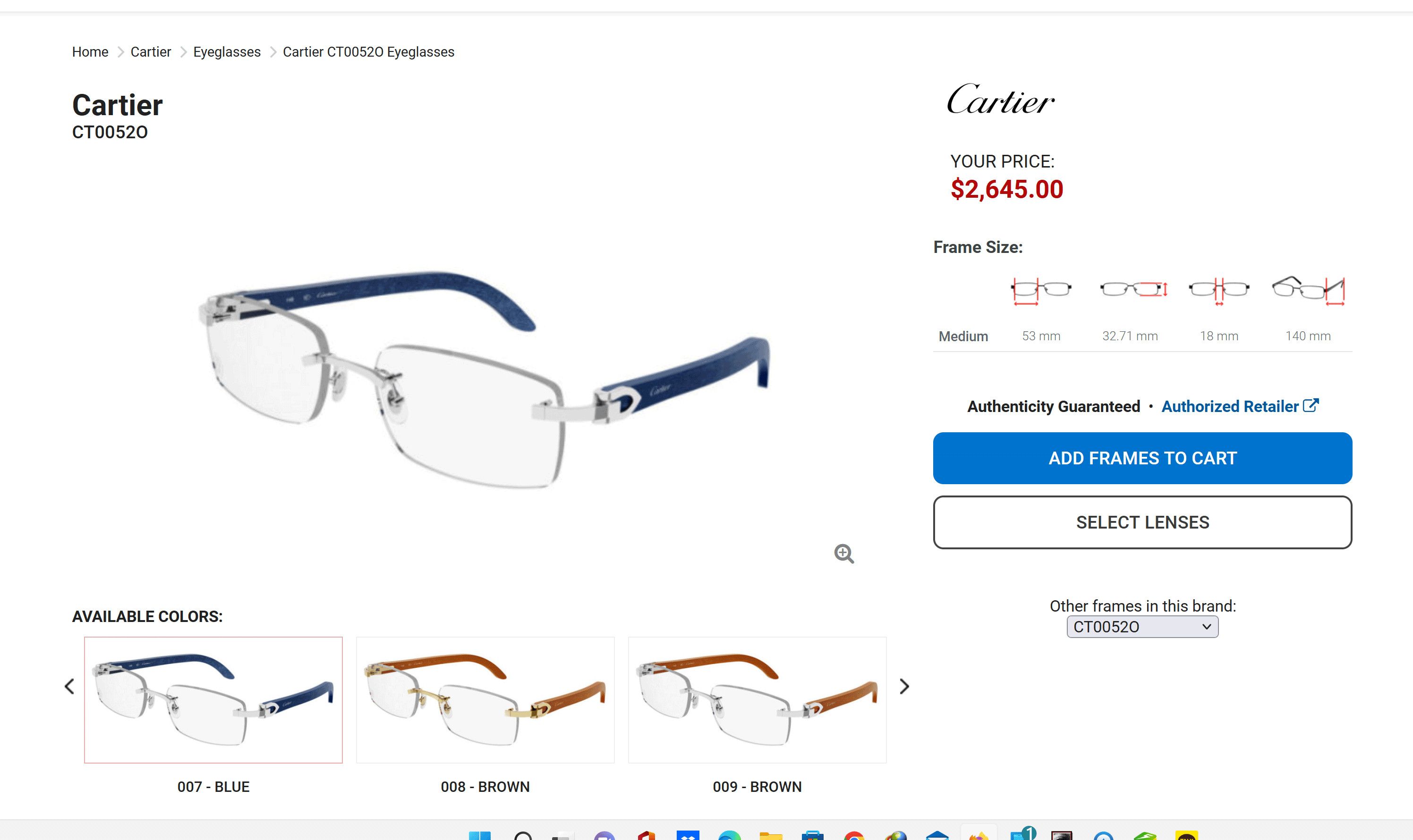 Cartier NEW! Cartier Blue Wood Silver Glasses CT00520 Size ONE SIZE - 11 Thumbnail