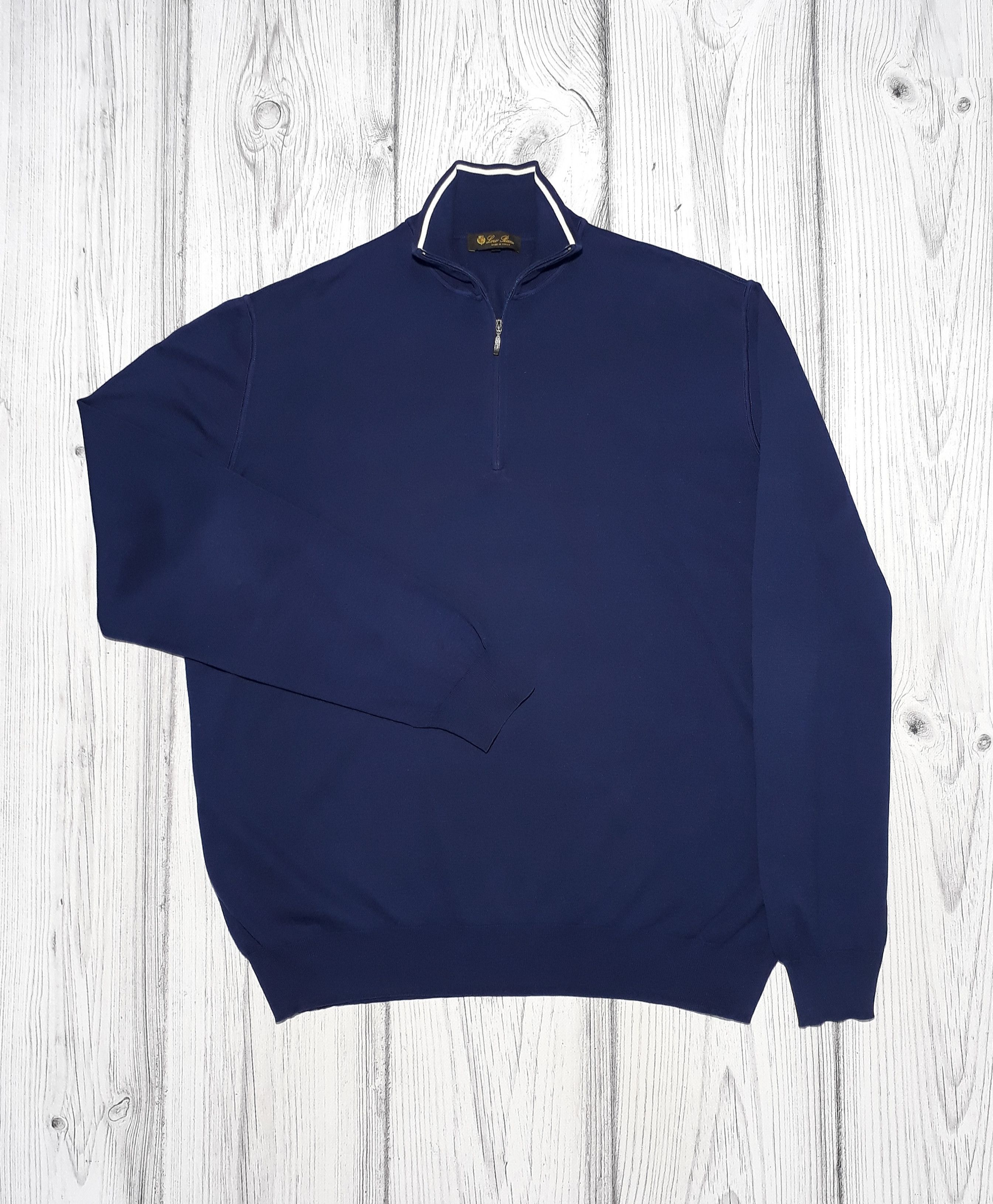 image of Loro Piana Cotton Zipp Sweater Size 2-3Xl in Blue, Men's