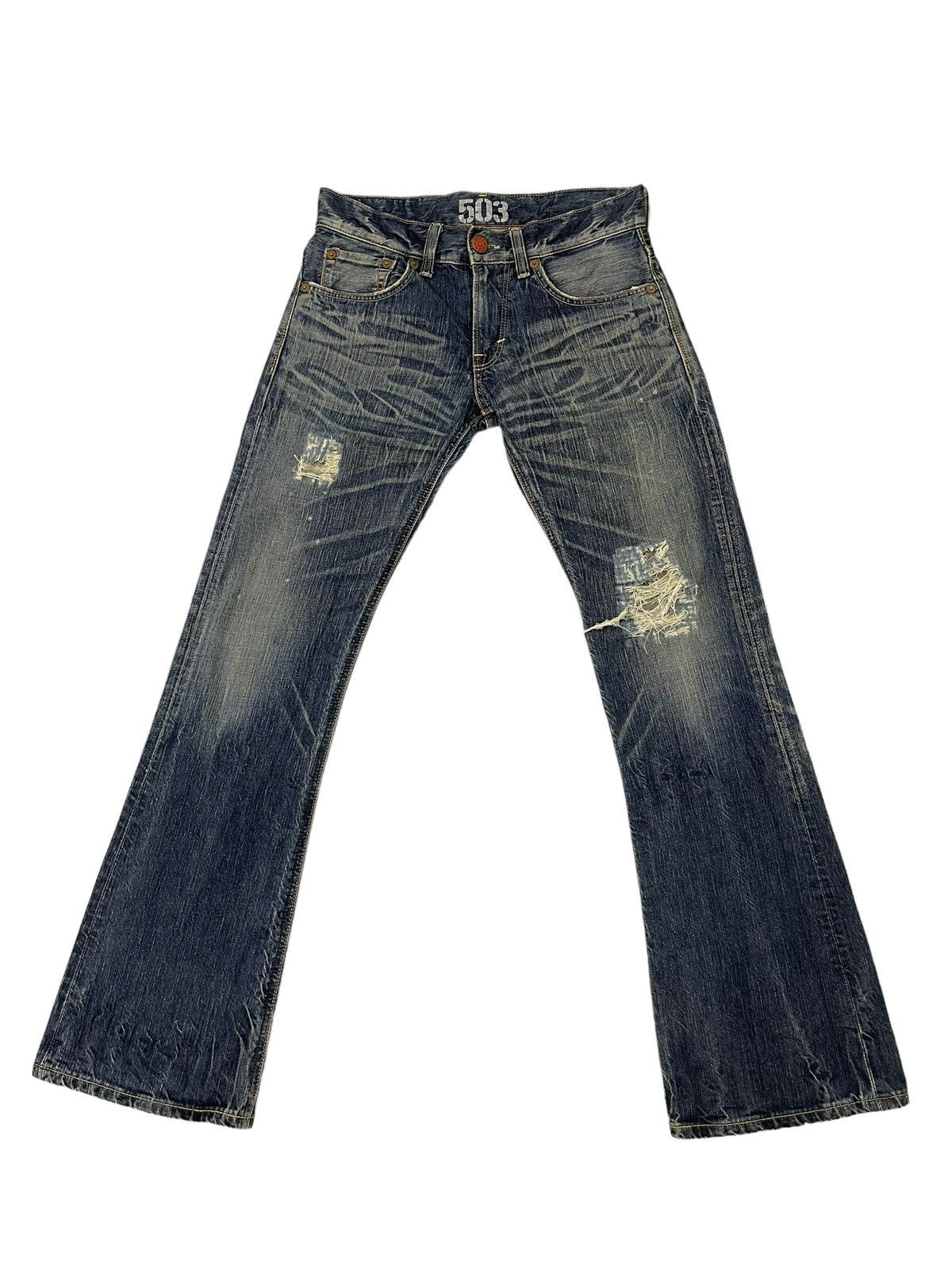 Edwin Flare Jeans Edwin Distress Denim Acid Wash Boot Cut 17🟦 Size US 31 - 3 Thumbnail