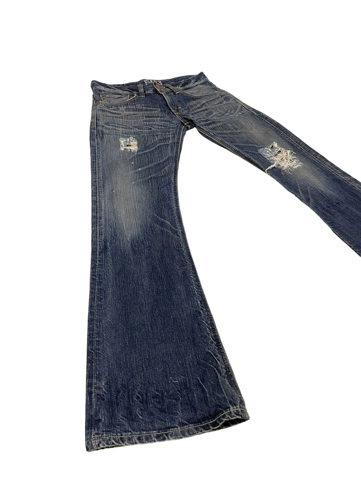 Edwin Flare Jeans Edwin Distress Denim Acid Wash Boot Cut 17🟦 Size US 31 - 2 Thumbnail