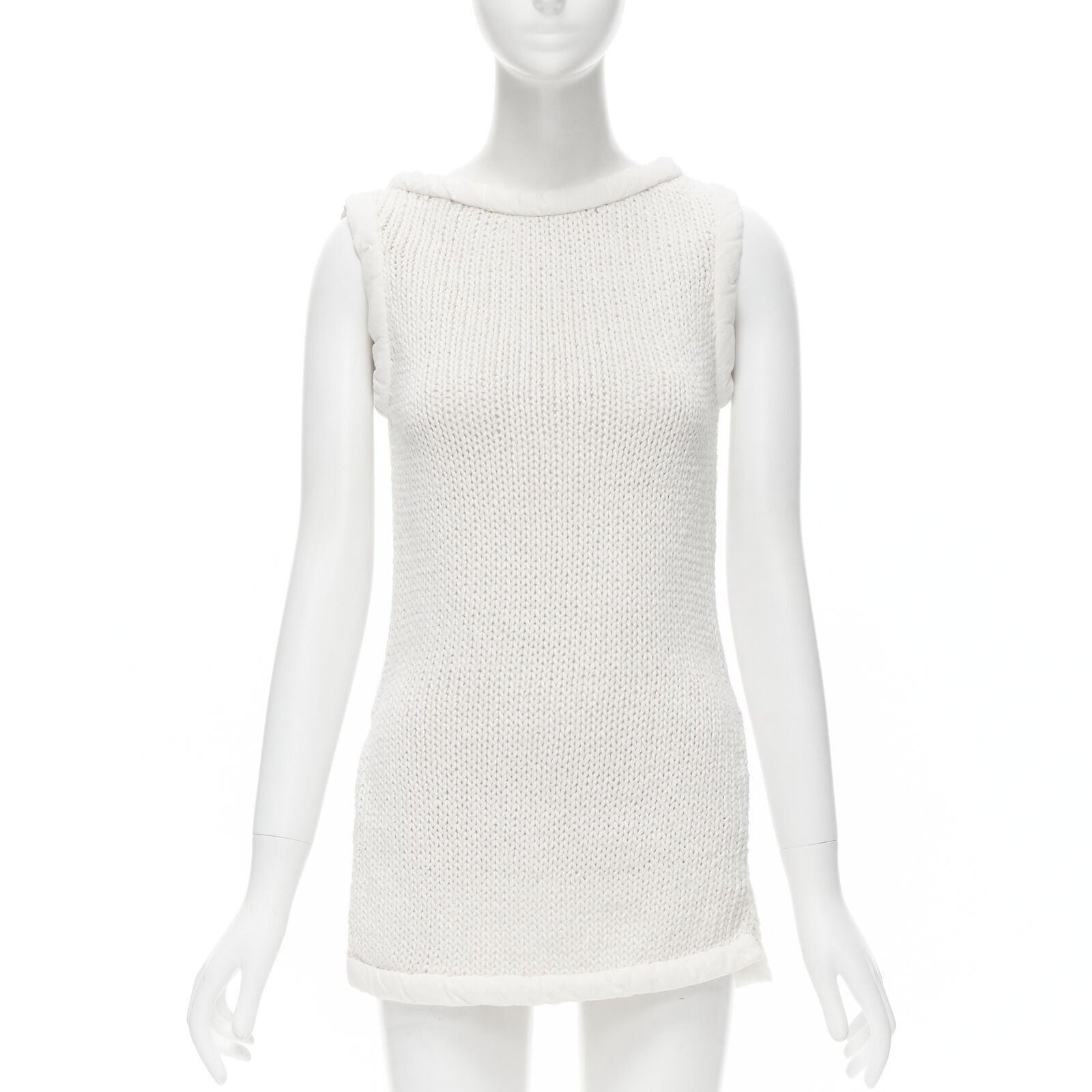 image of Old Celine Phoebe Philo White Hand Knit Padded Trim Tunic Vest Xs, Women's