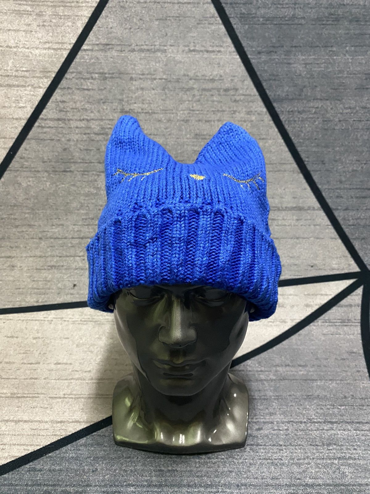 image of Japanese Cat Ear Bunny Horn Devil Beanie Hat in Blue, Men's