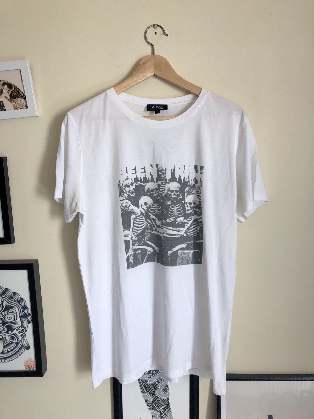 image of A P C x Been Trill X Been Trill Mmw, Virgil And Heron Skeletons T-Shirt in White, Men's (Size Large