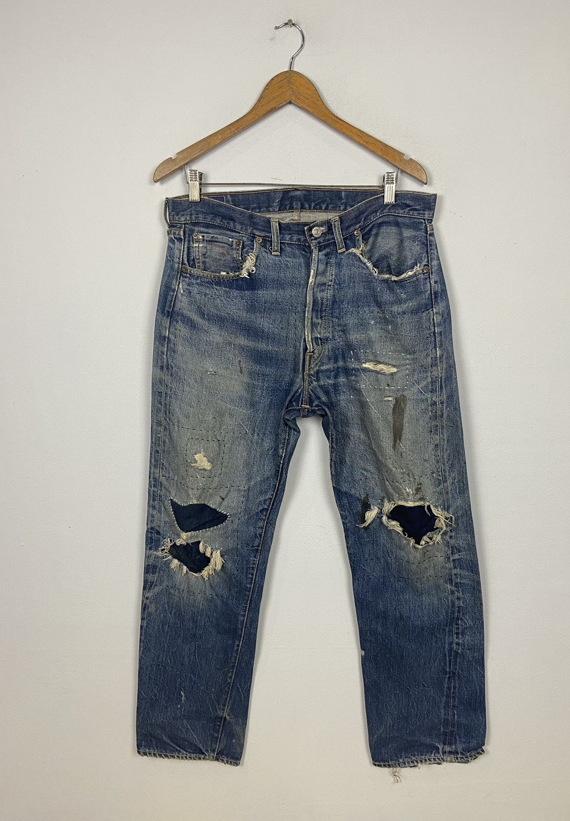 Levi's × Vintage Vintage 60s Levis Big E 🇺🇸 Denim Distressed Jeans Size US 36 / EU 52 - 2 Thumbnail