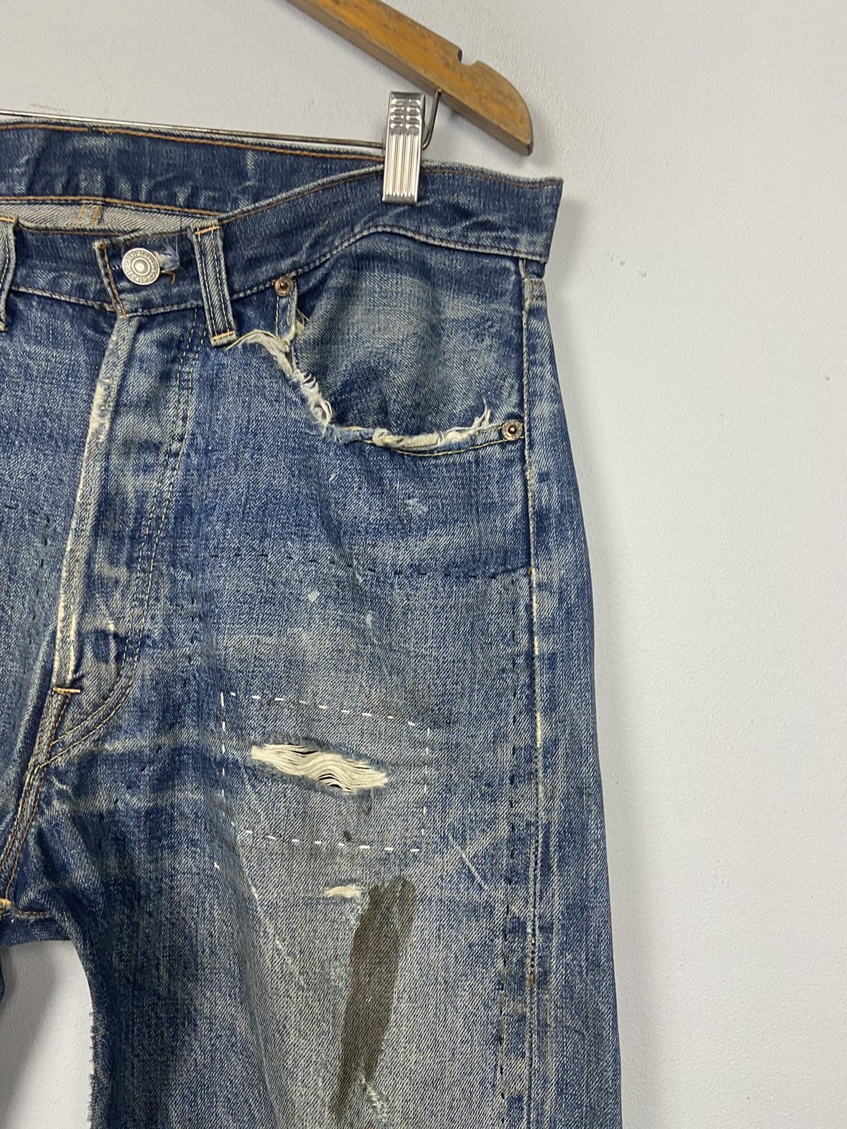 Levi's × Vintage Vintage 60s Levis Big E 🇺🇸 Denim Distressed Jeans Size US 36 / EU 52 - 10 Thumbnail